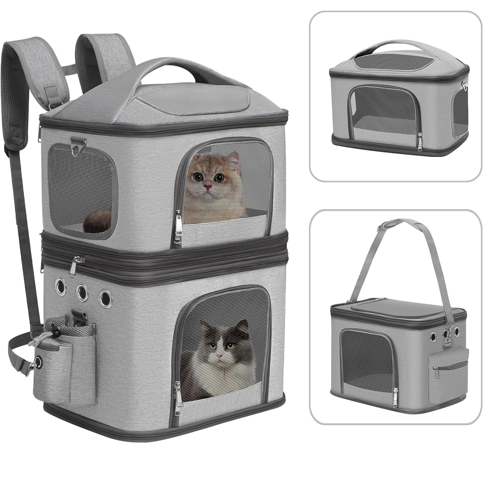 HOVONO Detachable Double Pet Carrier Backpack for Cats and Small Dogs, Cat Travel Carrier for 2 Cats(Up to 16 lbs Each), Perfect