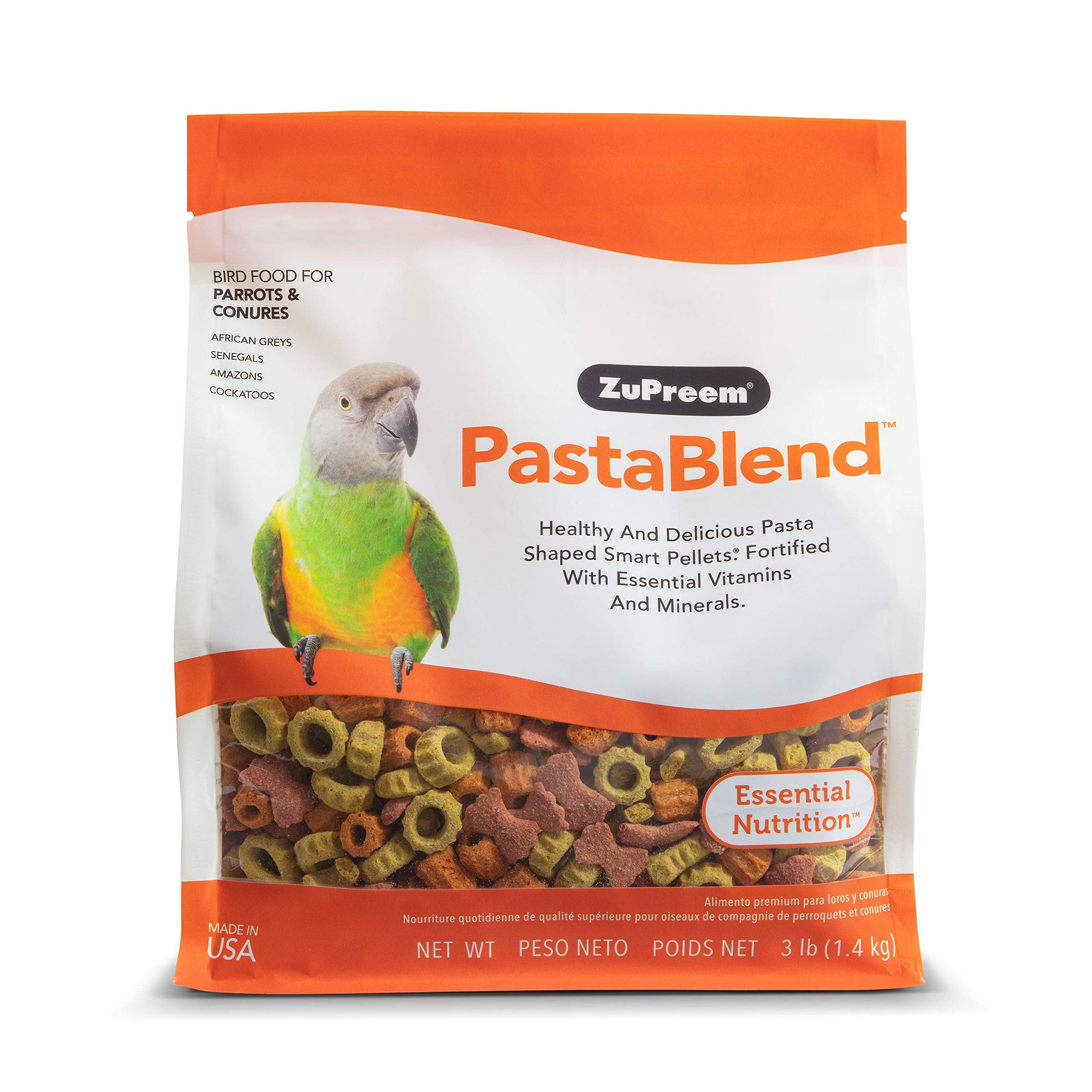 ZuPreem PastaBlend Smart Pellets Bird Food for Parrots and Conures, 3 lb Bag - Made in The USA, Daily Nutrition, Essential Vitam
