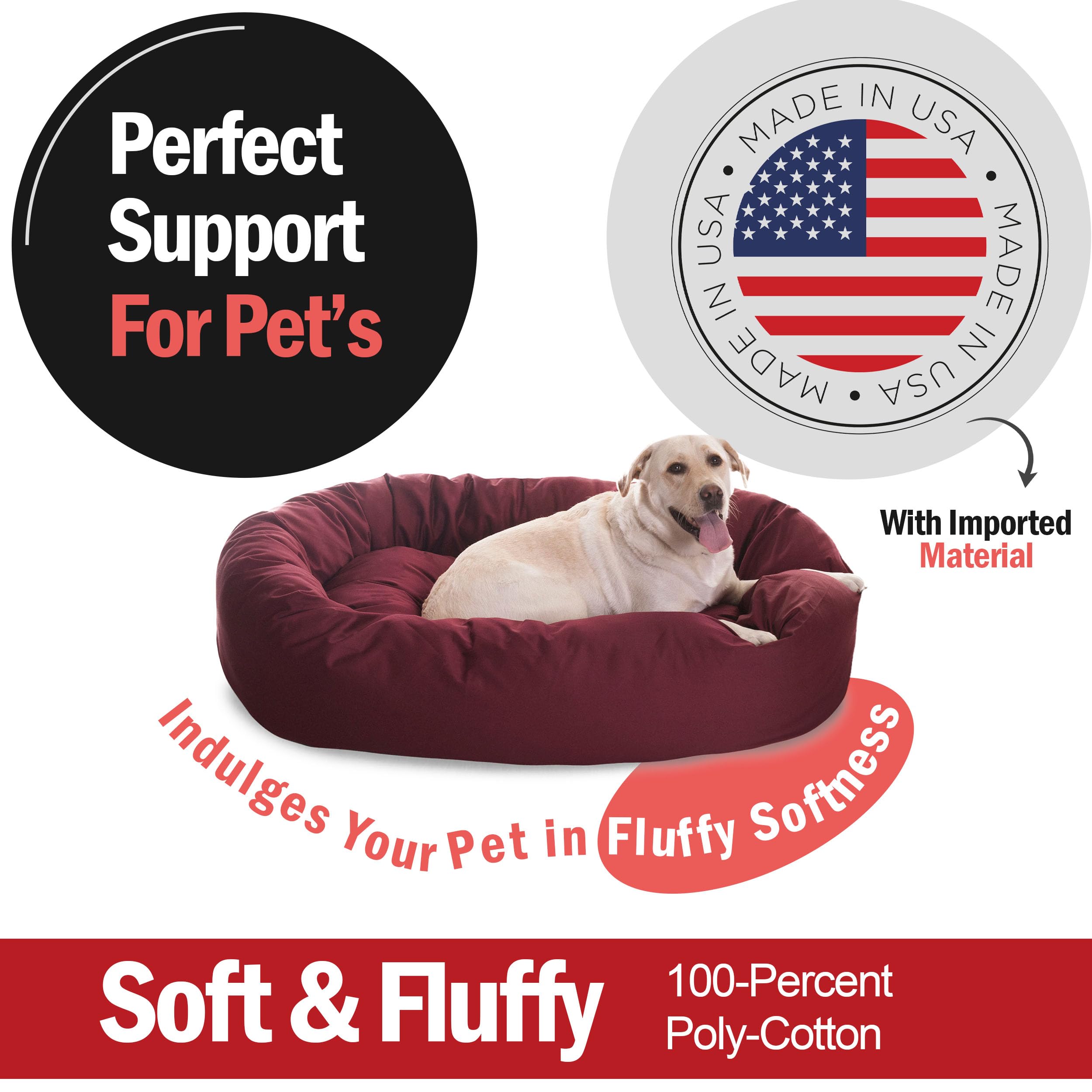 Majestic Pet 52 Inch Bagel Calming Dog Bed Washable – Cozy Soft Round Dog Bed With Spine Support For Dogs To Rest Their Head - Fluffy Donut Dog Bed 52X35X11 (Inch) - Round Pet Bed X-Large – Burgundy