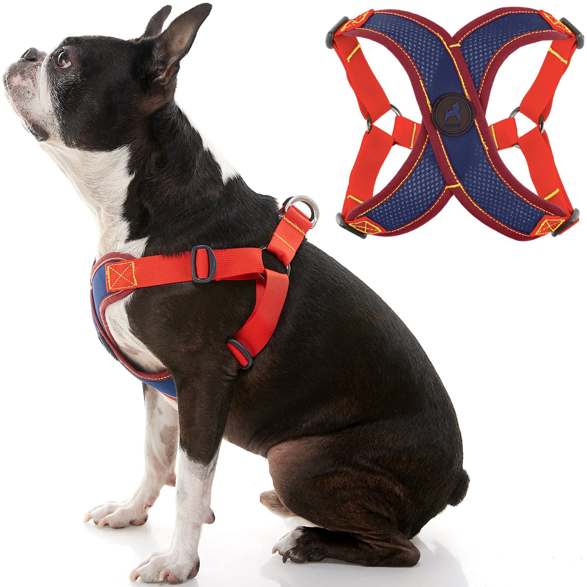 Gooby Comfort X Step In Harness V2 - X-Large, Navy(Red) - No Pull Small Dog Harness With Patented Adjusting Choke-Free X Frame -