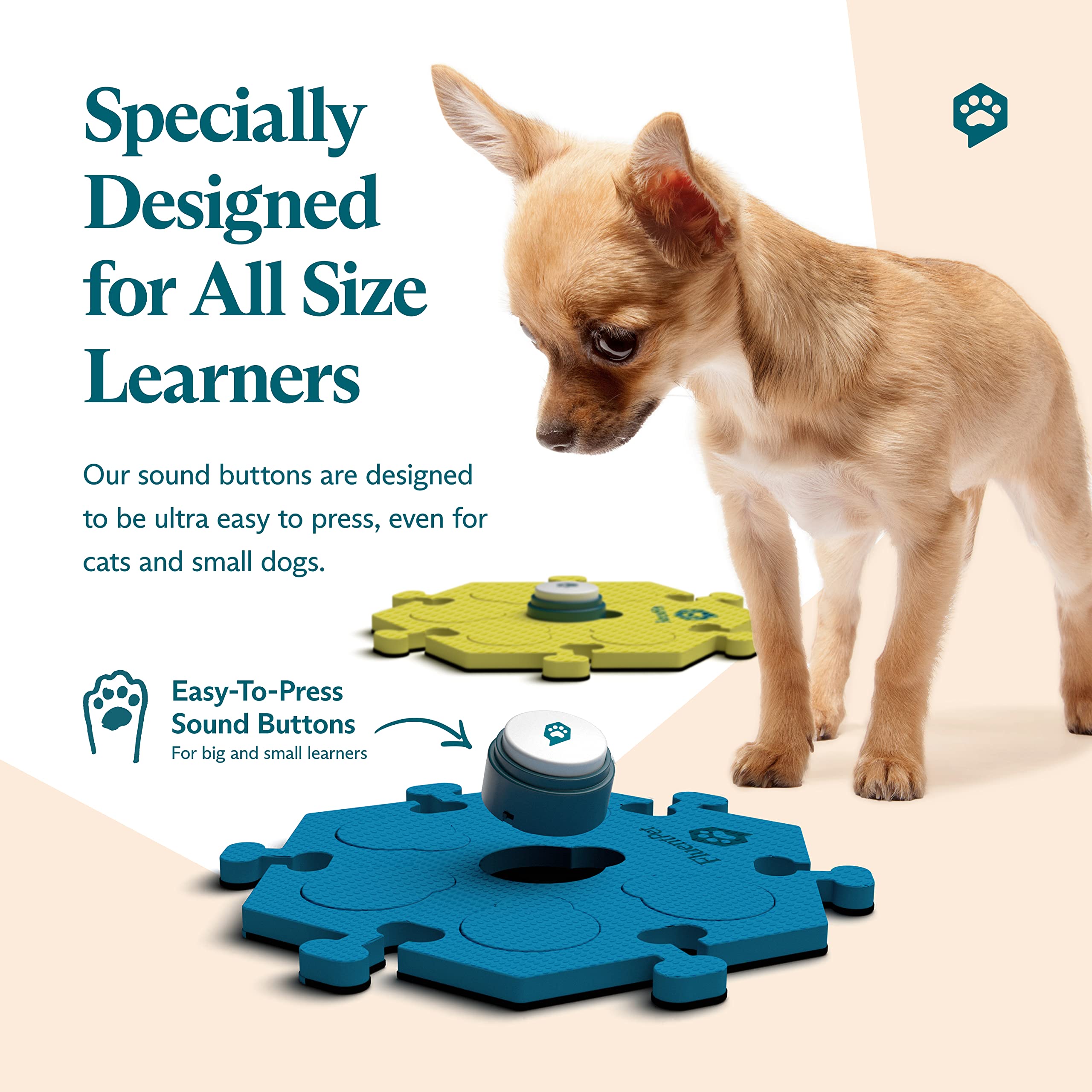 FluentPet Basic Vocab Kit - 12 Recordable Buttons & 6 HexTiles for Dog & Cat Communication - Customizable Talking Button Set