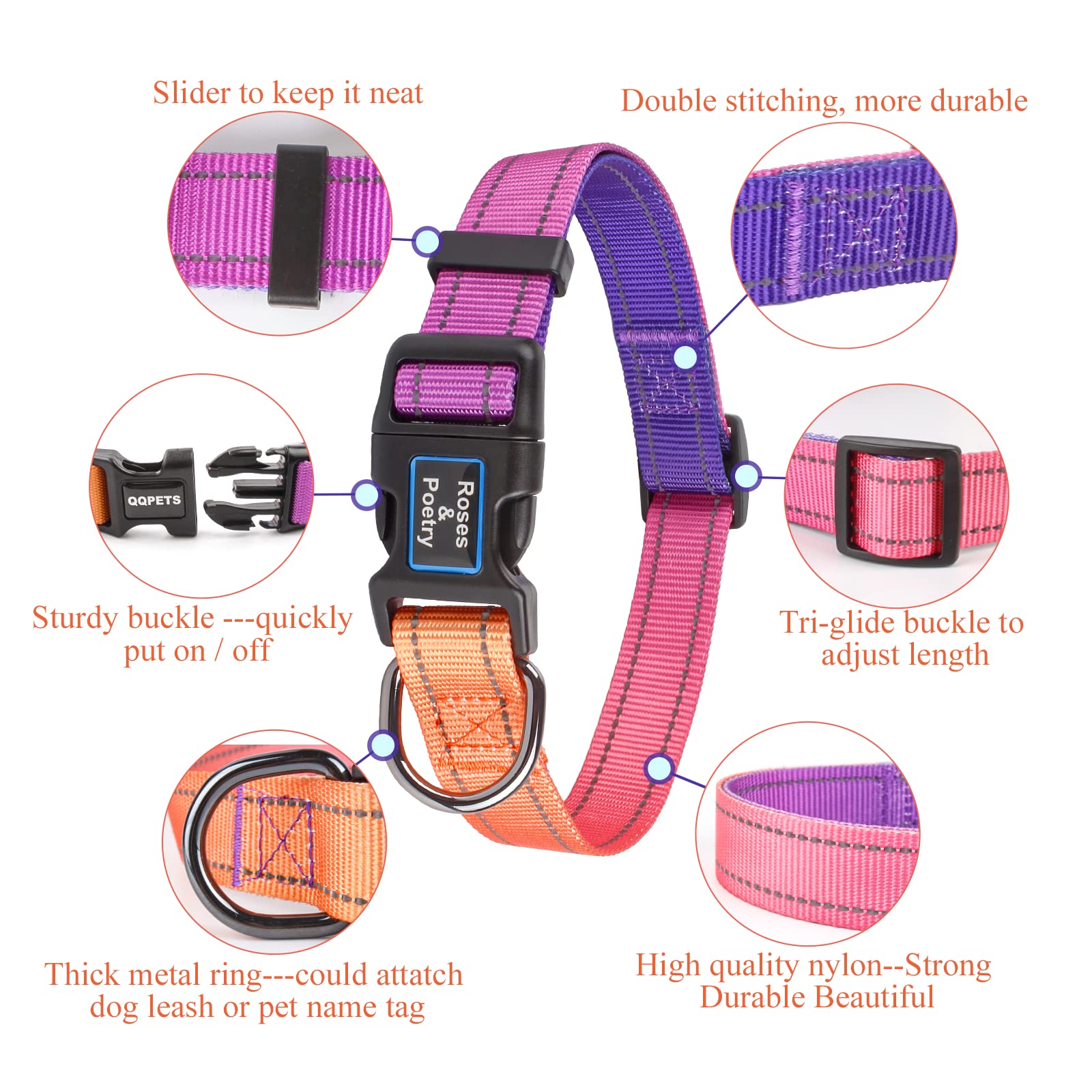 Roses&Poetry Puppy Dog Collar And Leash Set, Reflective Dog Leash For Small Dogs, Cute Matching Collars And Leashes Padded Adjus