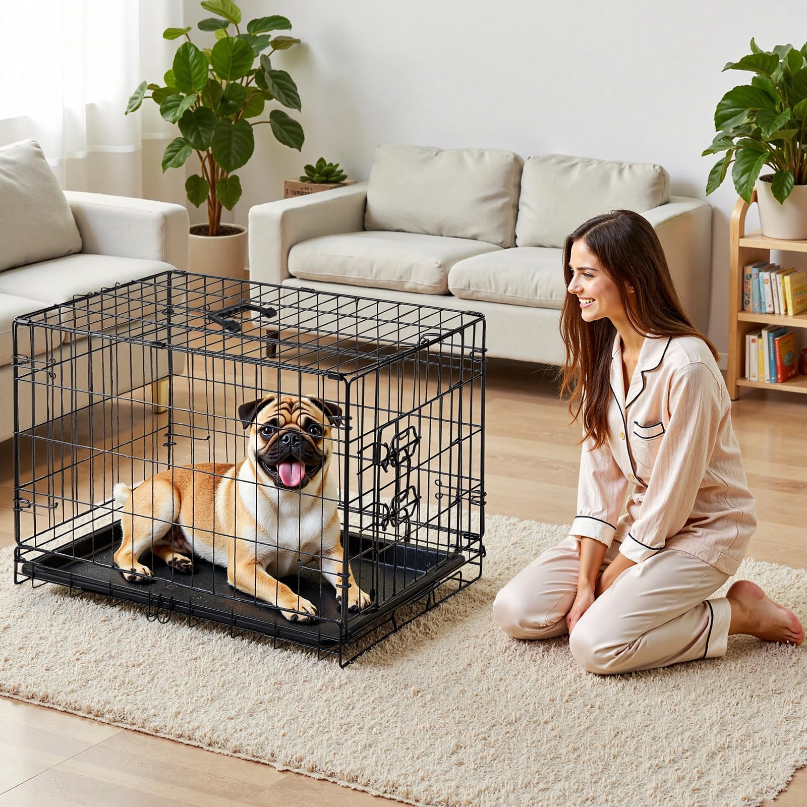 Sweetcrispy Metal Dog Crate, 30" Single Door Pet Kennel, Foldable, Black, Removable Tray, Ideal for Small Dogs & Travel