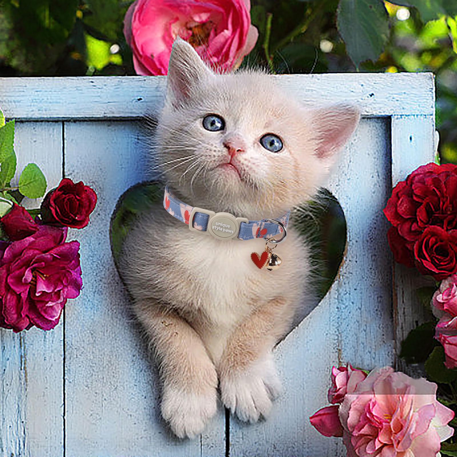 Unique Style Paws 2 Pack Valentine'S Kitten Collar Breakaway With Bell&Pendant, Adjustable Safety Red Lip Rainbow Cat Cotton Col