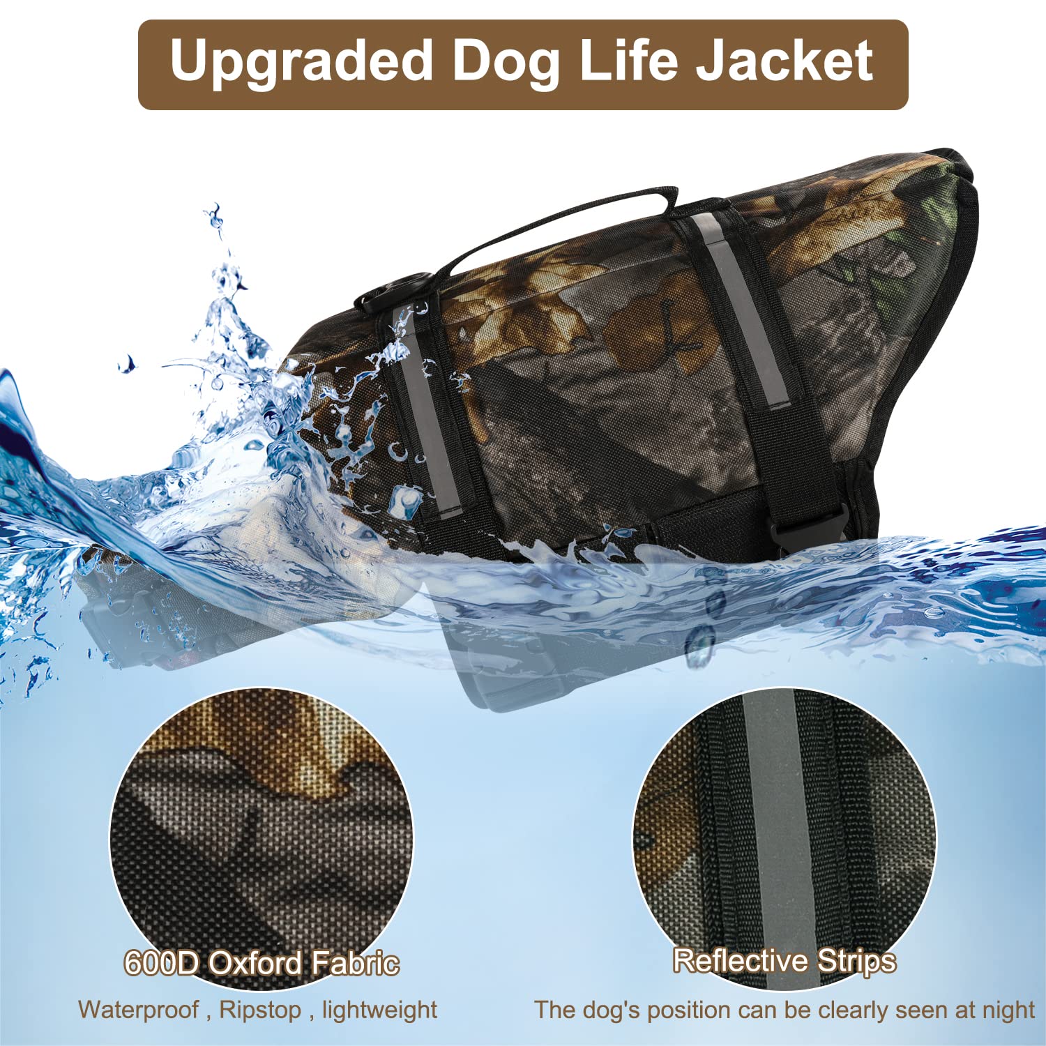 Haocoo Dog Life Jacket Vest Saver Safety Swimsuit Preserver With Reflective Stripes/Adjustable Belt Dogs(Camouflage,Xxs)