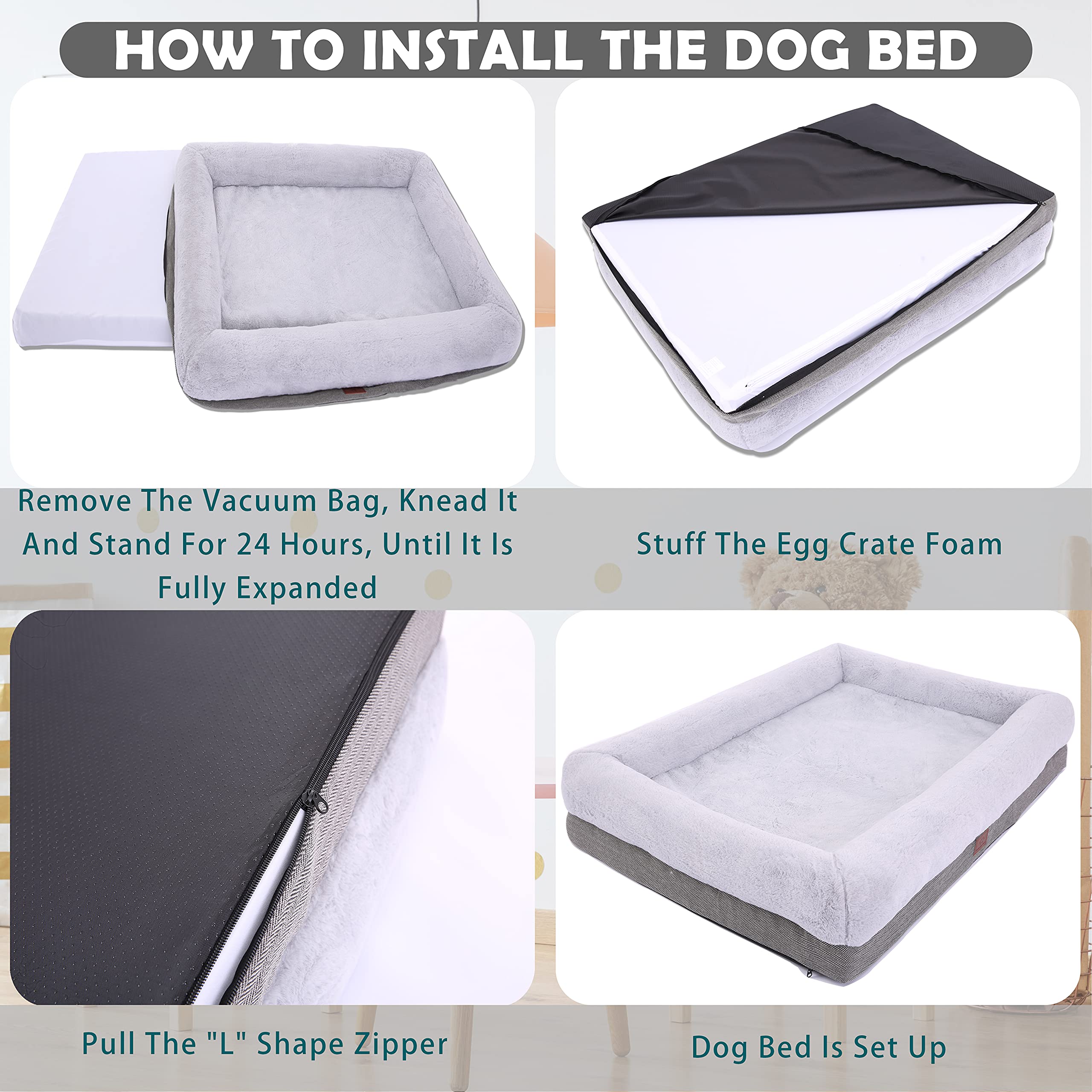 WINDRACING Orthopedic Dog Bed - Grey Waterproof Sofa Bed, Removable Washable Cover, 31x25 Inch for Large & Medium Dogs