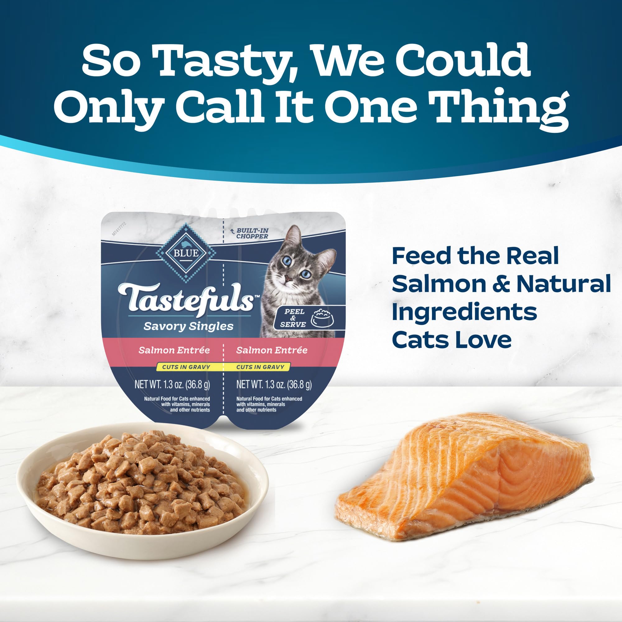 Blue Buffalo Tastefuls Savory Singles Natural Wet Cat Food in Gravy, 2.6-oz. Twin-Pack Tray, Salmon Entre   (24 Count)