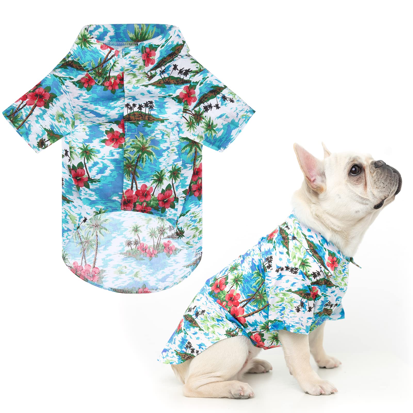 Expawlorer Dog Hawaiian Shirt - Dog Summer Clothes, Breathable Dog Polo T-Shirts With Floral And Sea Island Pattern,Puppy Outfit