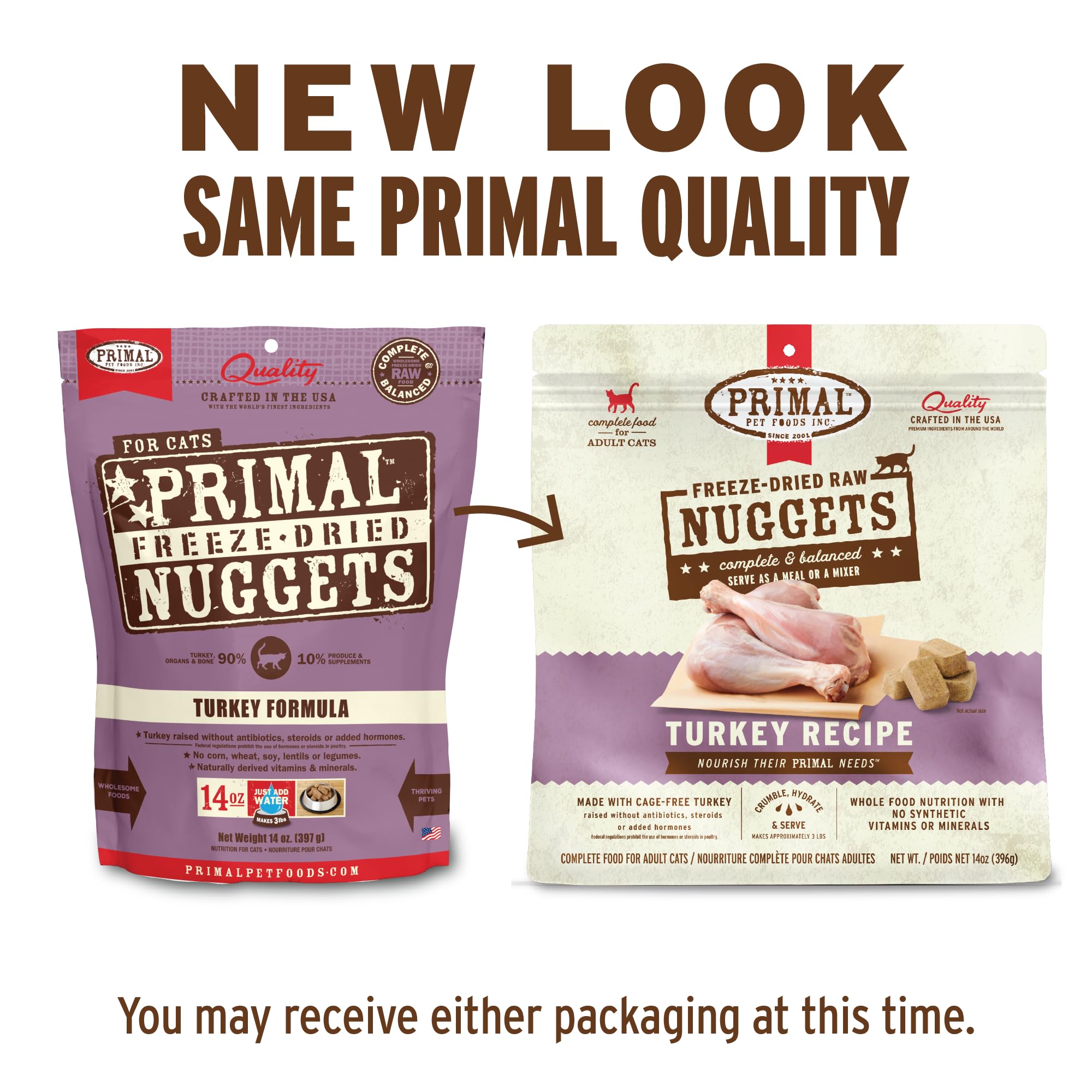 Primal Freeze Dried Raw Cat Food Nuggets Turkey, Complete & Balanced Meal or Topper, Premium, Healthy, Grain Free, High Protein