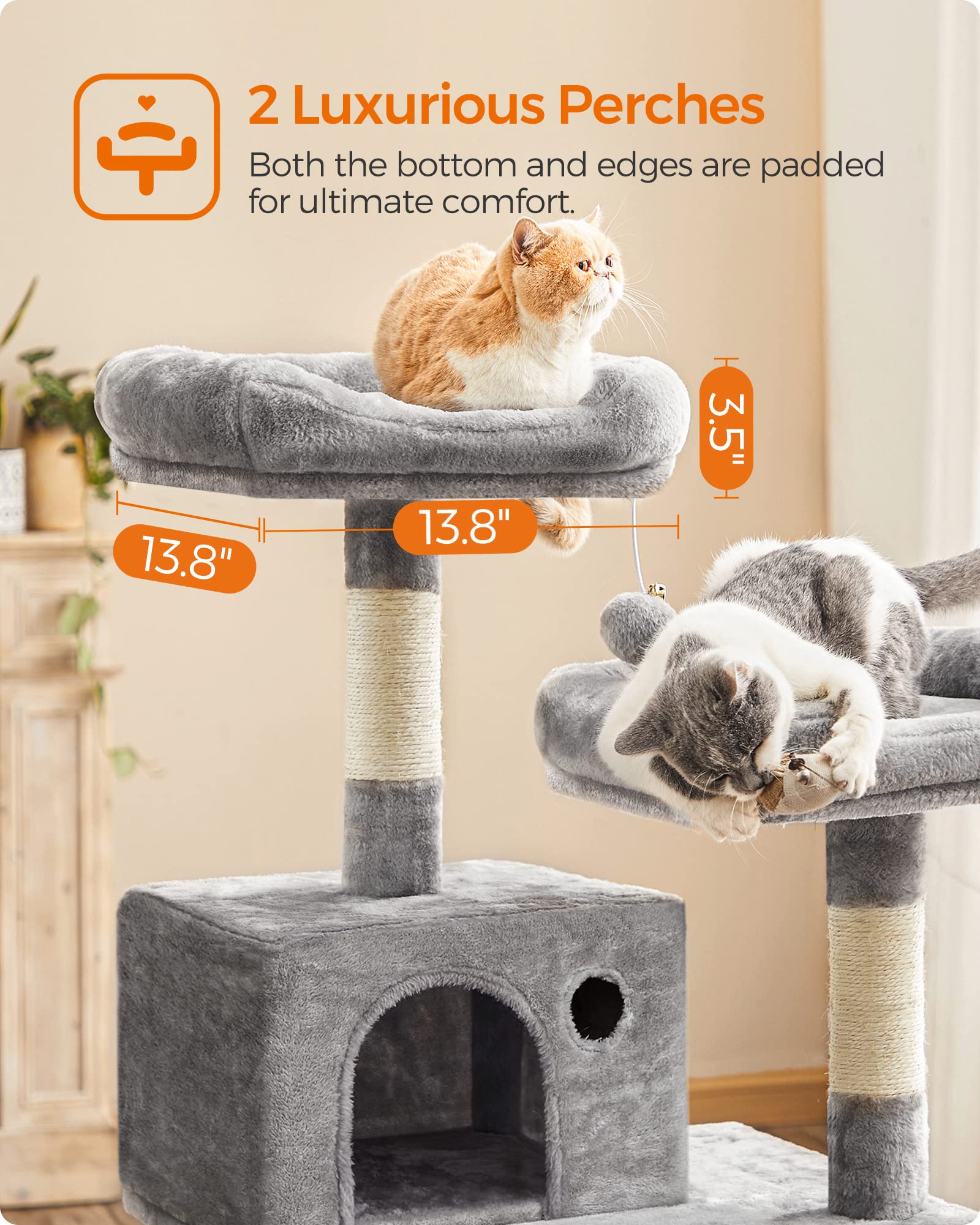 Feandrea Cat Tree, Cat Tower For Indoor Cats, 56.3-Inch Cat Condo With Scratching Posts, Hammock, Plush Perch, Light Gray Upct15