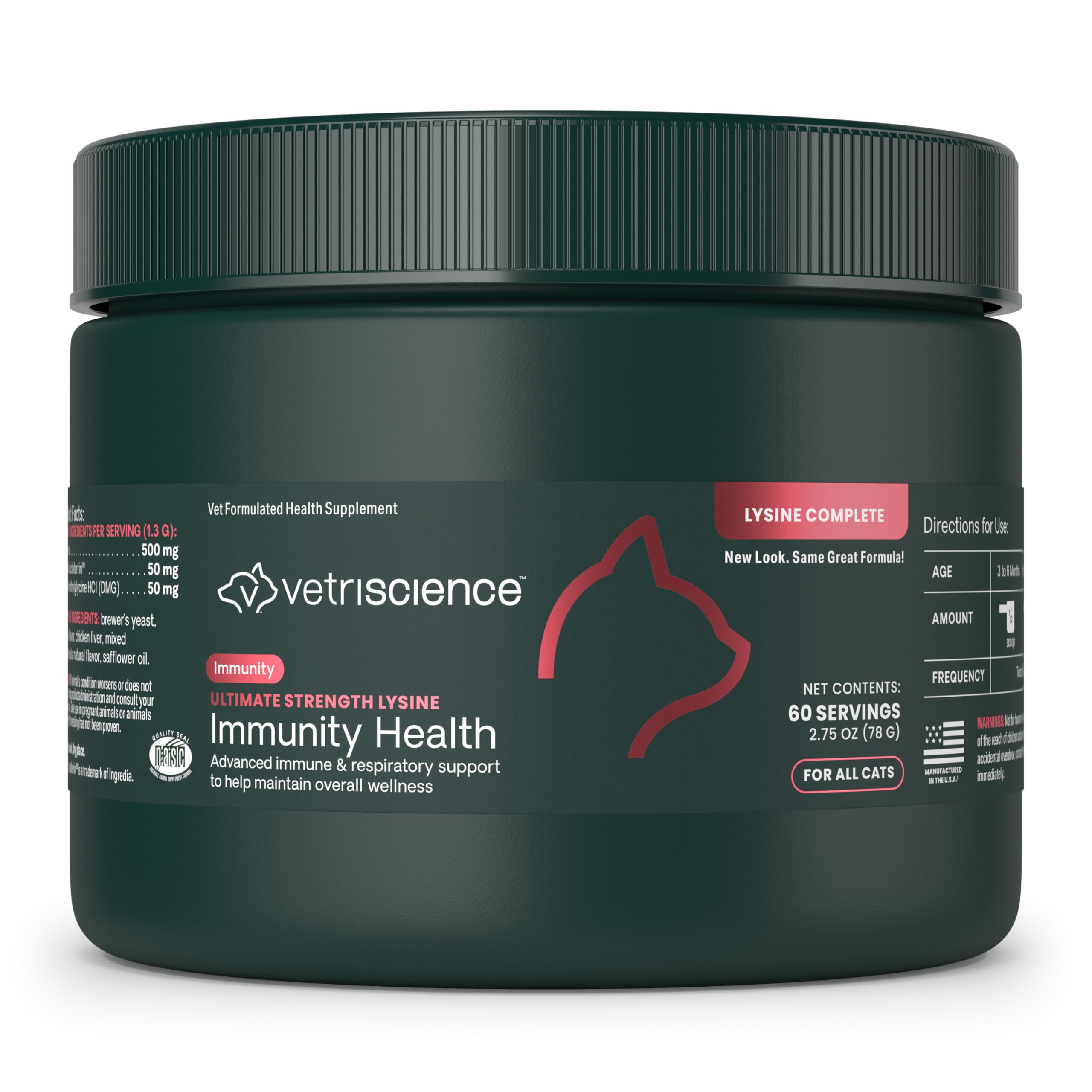VetriScience Ultimate Strength Lysine Immunity Health Powder for Cats & Kittens, Supplement for Allergy & Nasal Support, Sneezin
