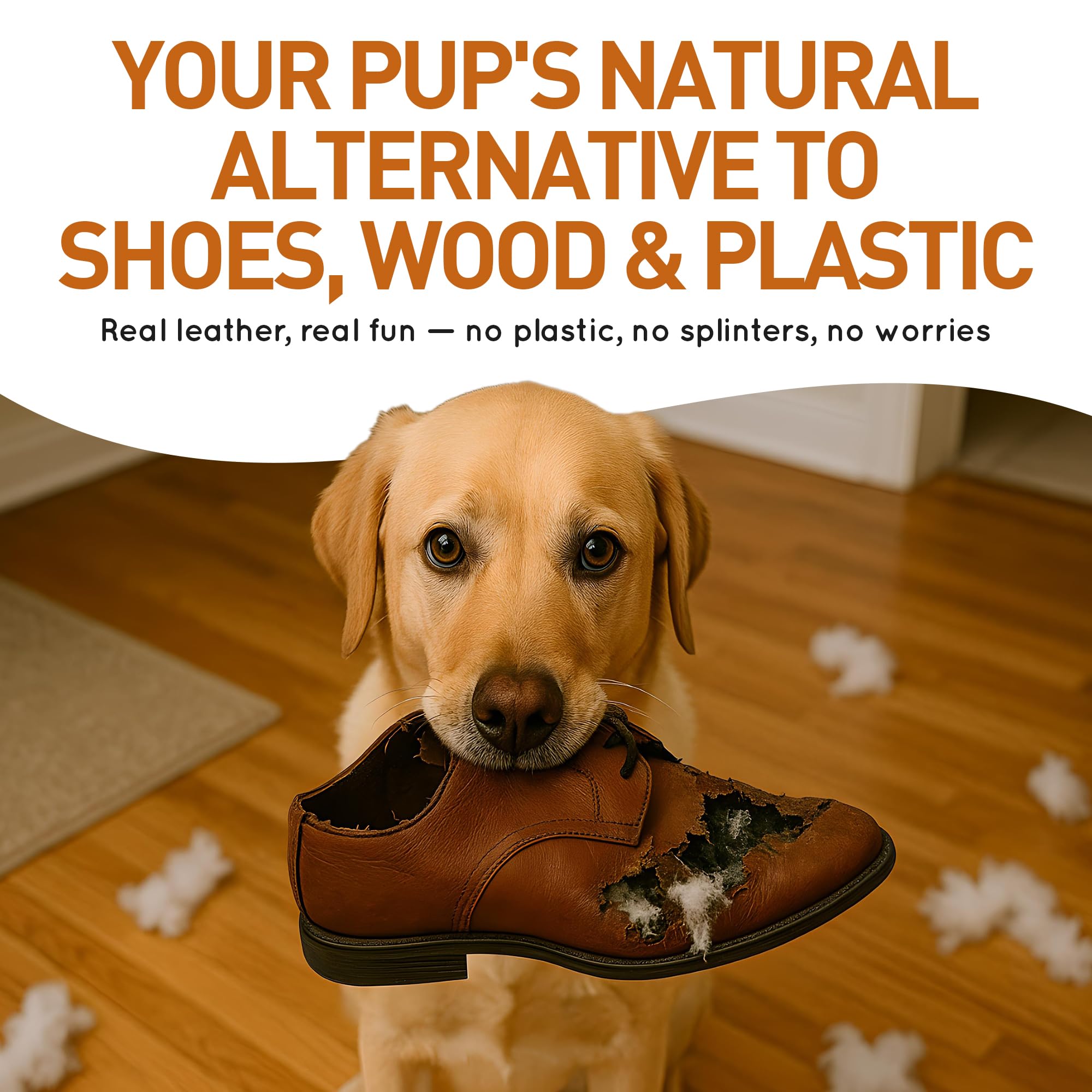 Wildfang® Leather Dog Toy, Medium – Soft Dog Chew Toys for Gentle Chewers, Puppies, Senior or Older Dogs with Sensitive Teeth – Non-Toxic, Stuffless, 5mm Leather Dog Bone for Dogs 22–33 lbs, Pack of 1
