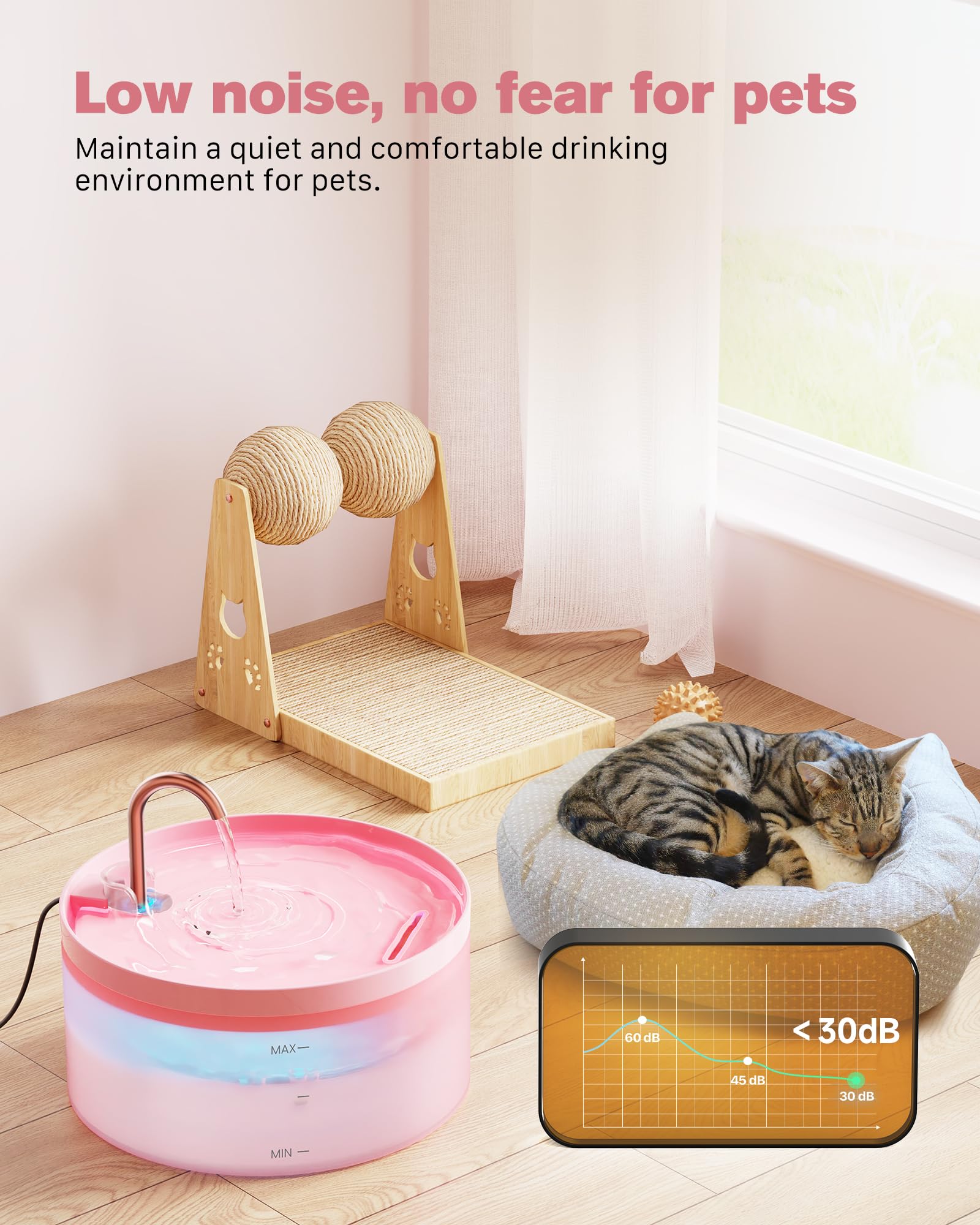 Pink Cat Water Fountain:108Oz/3.2L Cat Fountain Super Silent Pet Water Fountain - Water Fountains For Cats Indoor - Faucet Cat Fountain - Quiet Water Pump - Suitable For Cats And Dogs - Bemoony