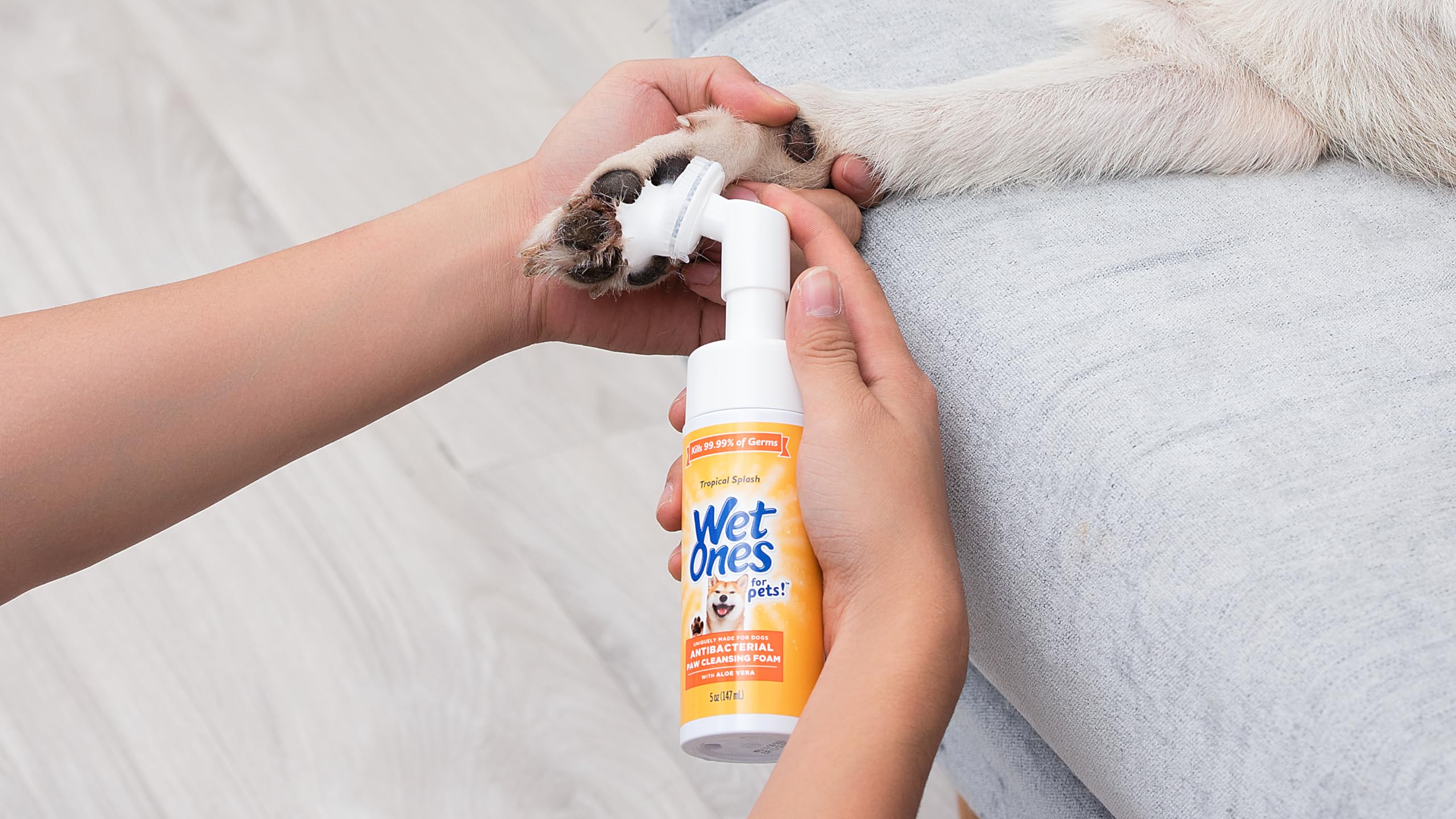 Wet Ones For Pets Antibacterial Dog Paw Cleansing Foam With Built-In Paw Scrubber Brush, Tropical Splash Scent | Dog Paw Cleaner