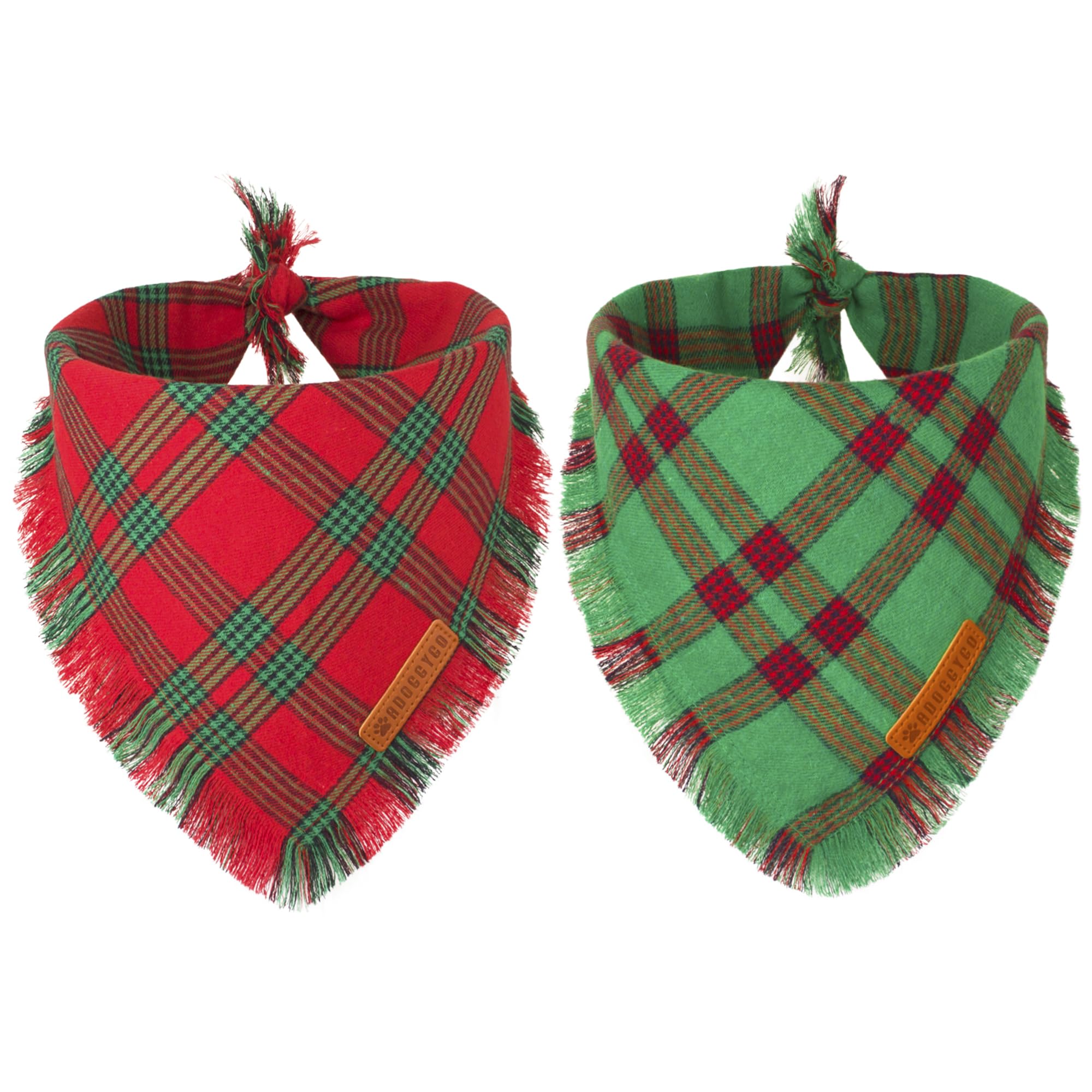 Adoggygo Christmas Dog Bandanas With Tassels Edges, Red Green Plaid Dog Christmas Scarf Bib, Multiple Sizes Offered, Christmas Bandanas For Small Dogs Puppies (Christmas-2, Small)