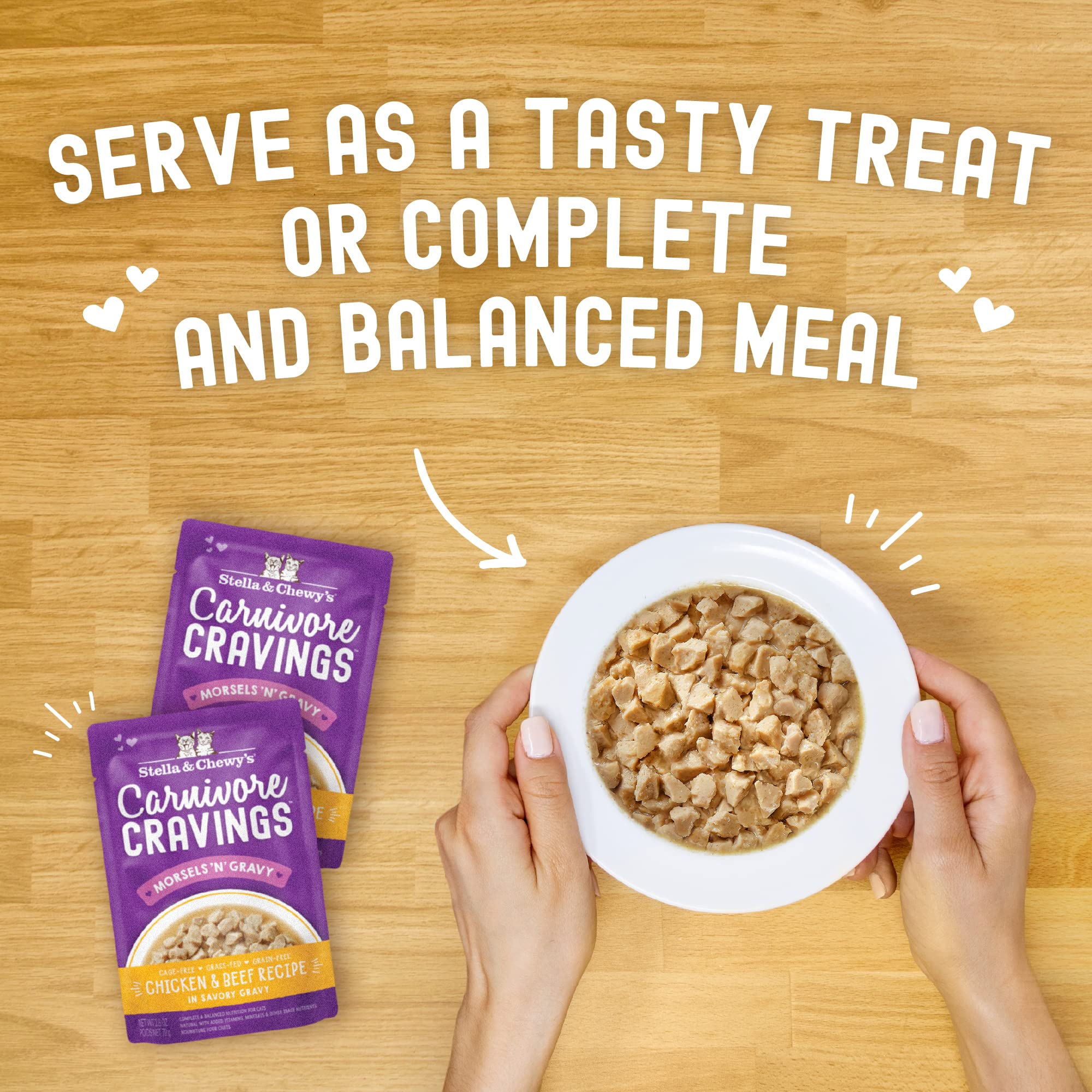 Stella & Chewys Carnivore Cravings Morsels & Gravy Chicken & Beef Recipe Wet Cat Food Pouches - (2.8 Ounce Pouch, Case of 24)
