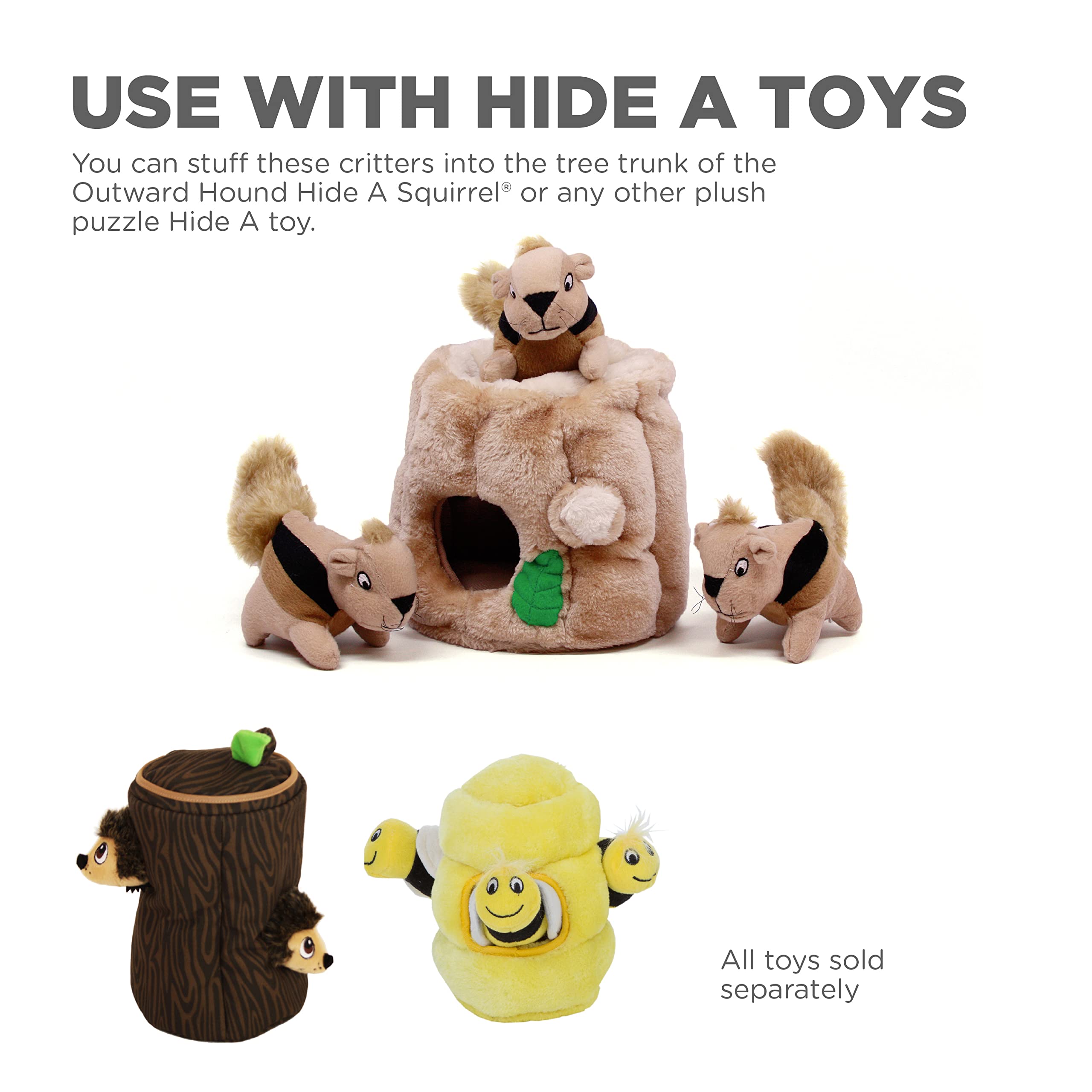 Outward Hound Nina Ottosson Plush Replacement Chipmunk Toys For Snuffle N' Treat Dog Ball Puzzle - 3 Pack