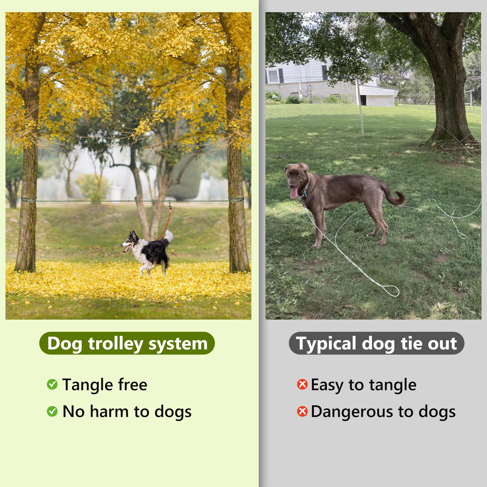 Tresbro Camping Leash, 50Ft/75Ft/100Ft Trolley System For Dogs Up To 300Lbs, Portable Lightweight Runner Lead For Yard, Reflecti