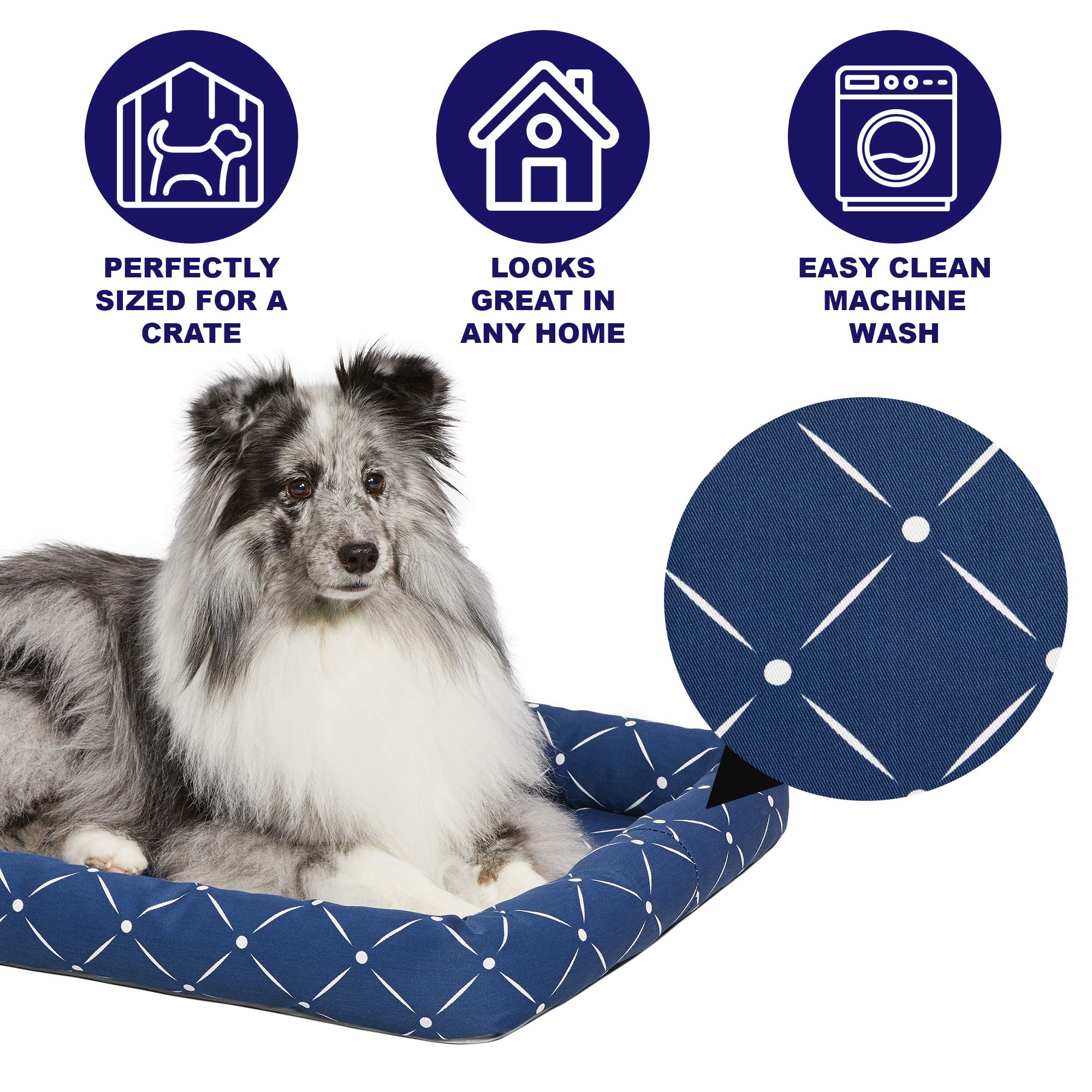 Midwest Homes For Pets 40224-Bld Quiet Time Couture Ashton Bolster Pet Bed, Small Dog/24, Blue & White Diamond Pattern, 22.2' L X 16.7' W X 2.0' Th