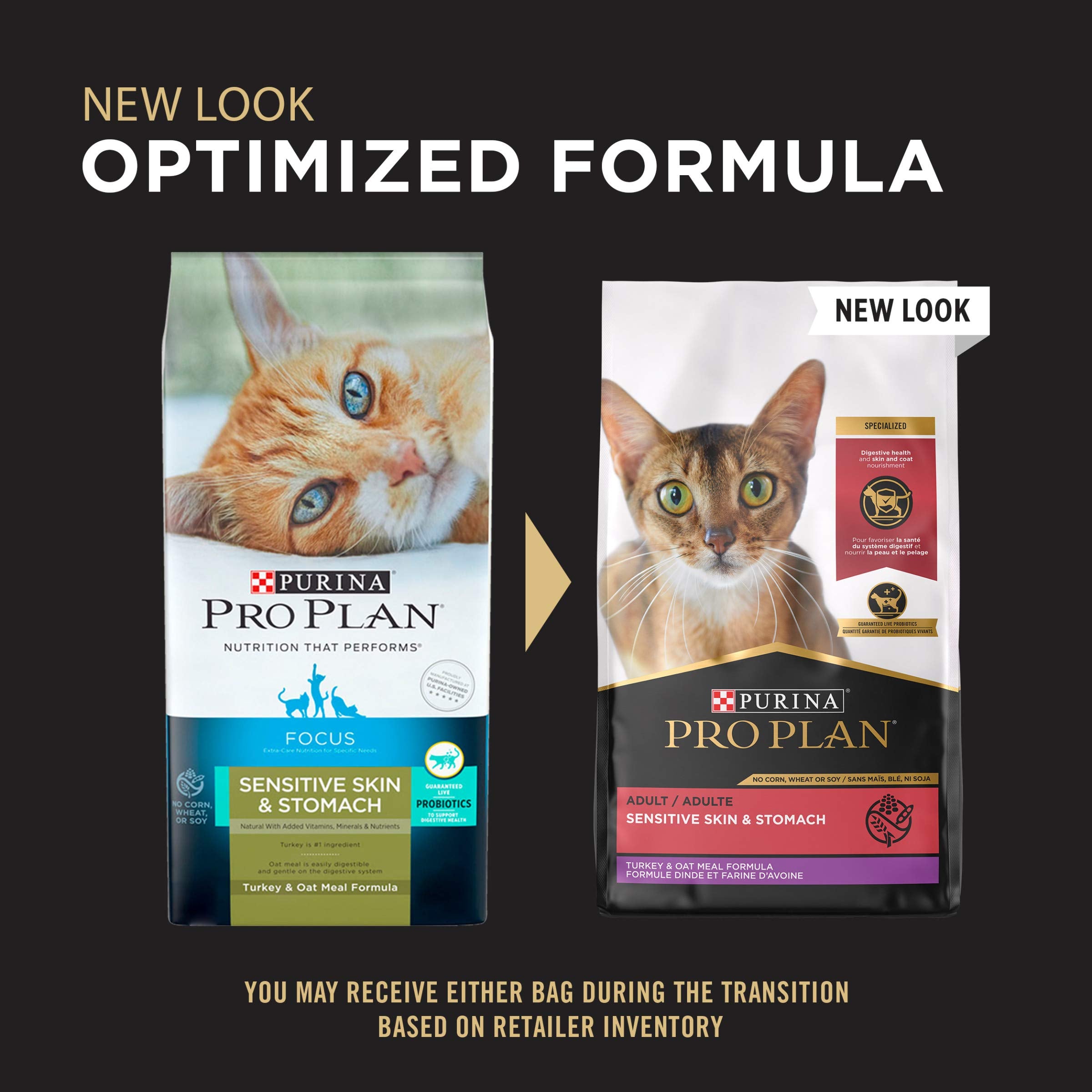 Purina Pro Plan With Probiotics, Sensitive Skin & Stomach, Natural Dry Cat Food, Turkey & Oat Meal Formula - 3.2 lb. Bag