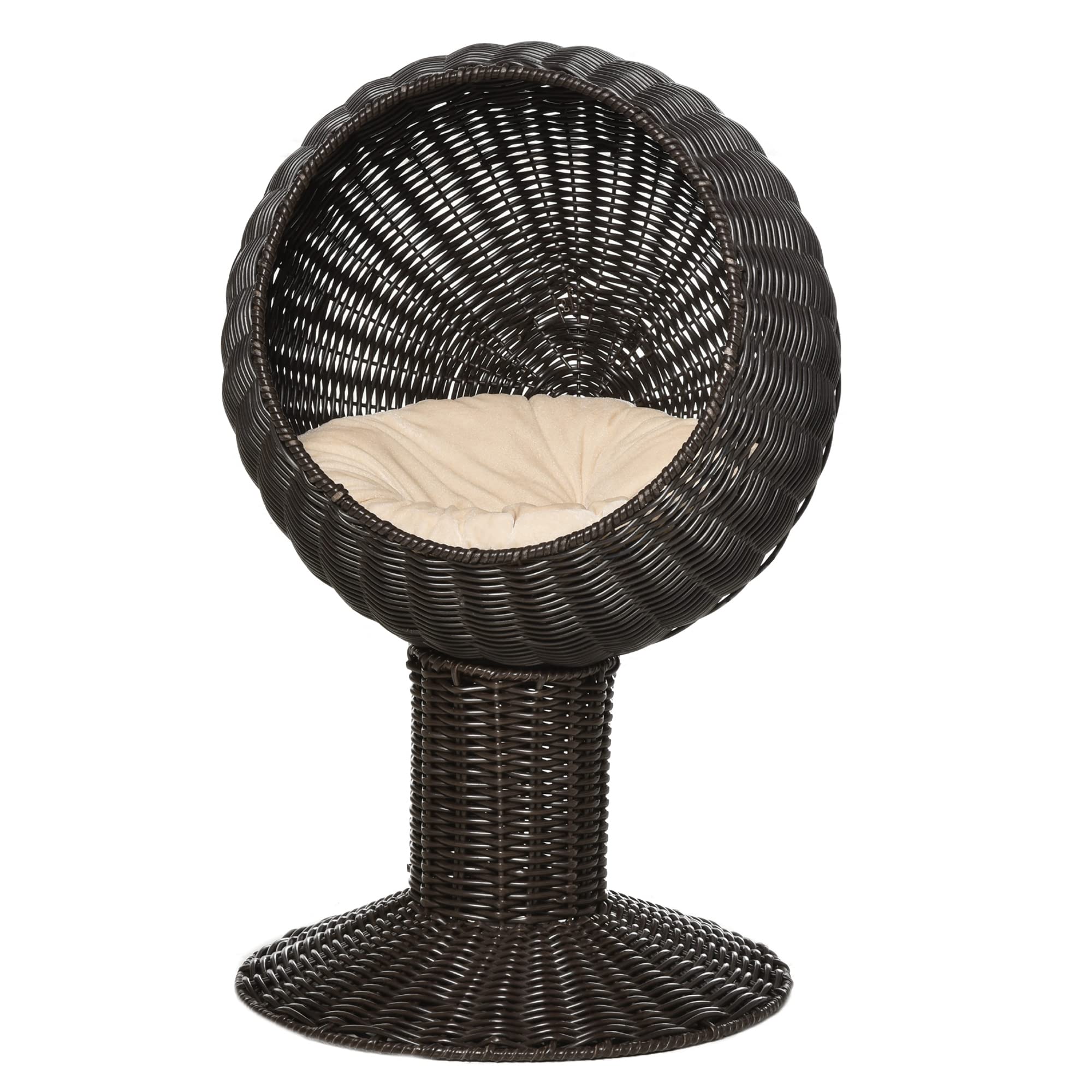 Pawhut 28' Hooded Rattan Wicker Elevated Cat Bed - Coffee/Beige
