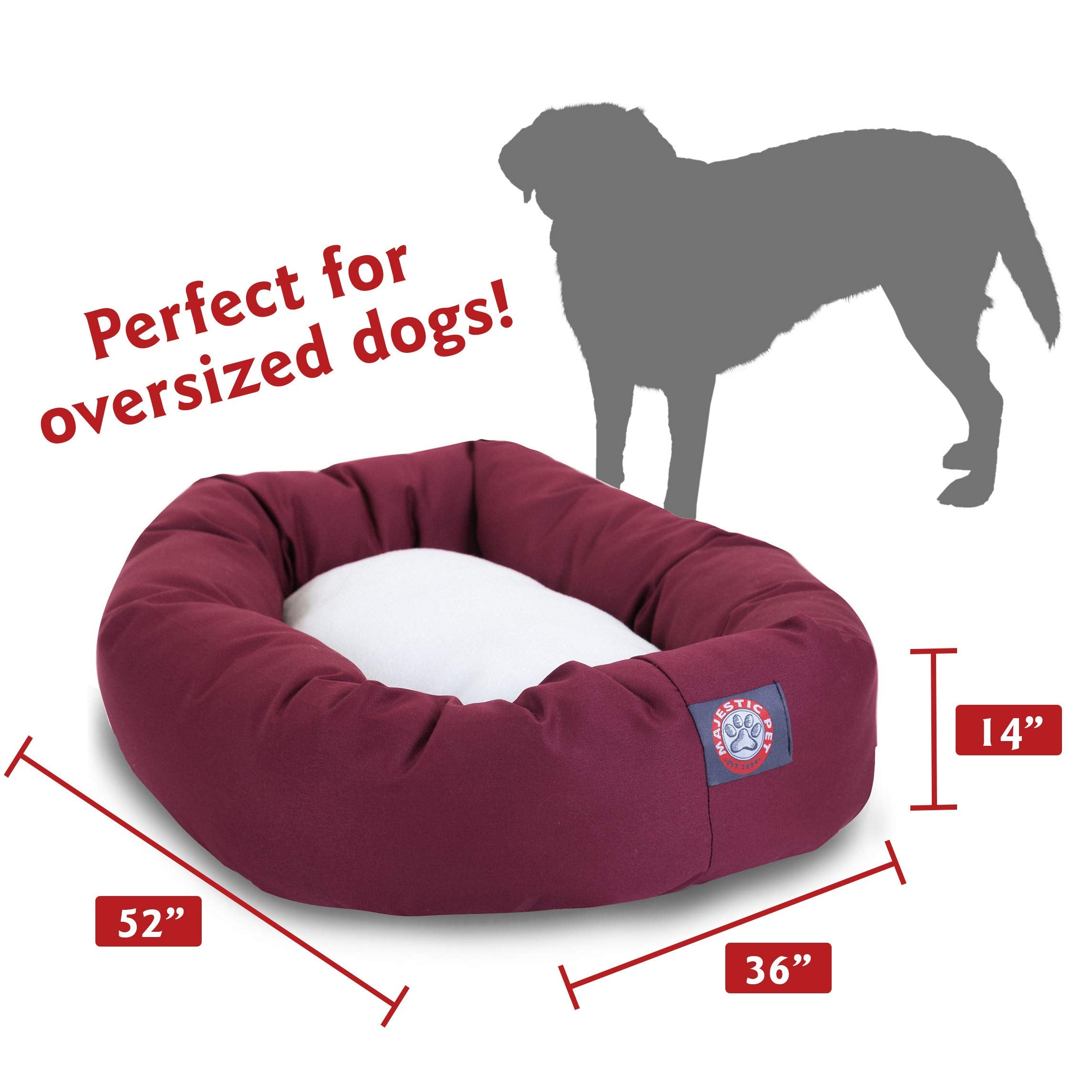 Majestic Pet 52" Burgundy Sherpa Bagel Dog Bed - Polycotton, Model 78899561254