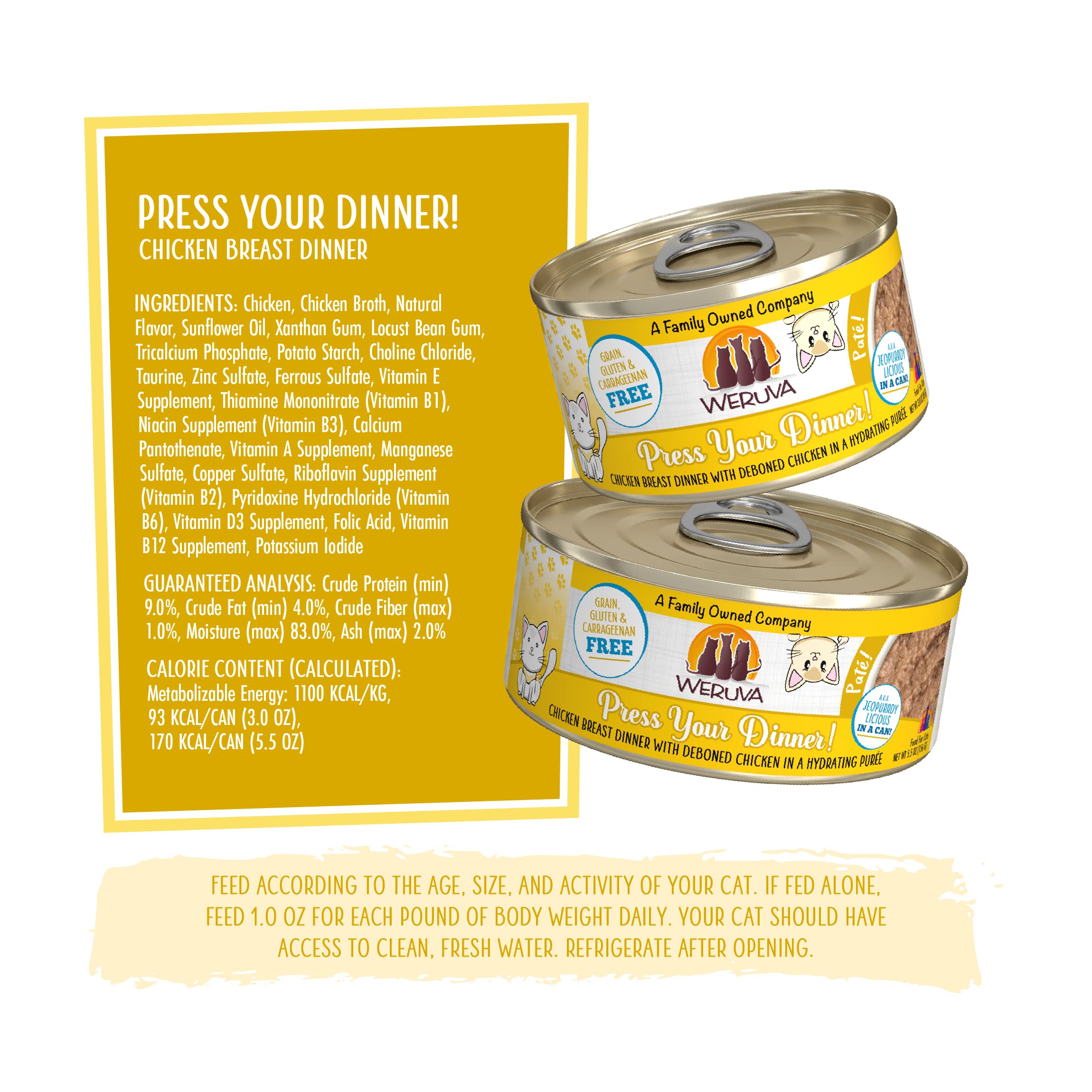 Weruva Classic Cat Pat  , Press Your Dinner with Chicken, 3oz Can (Pack of 12)