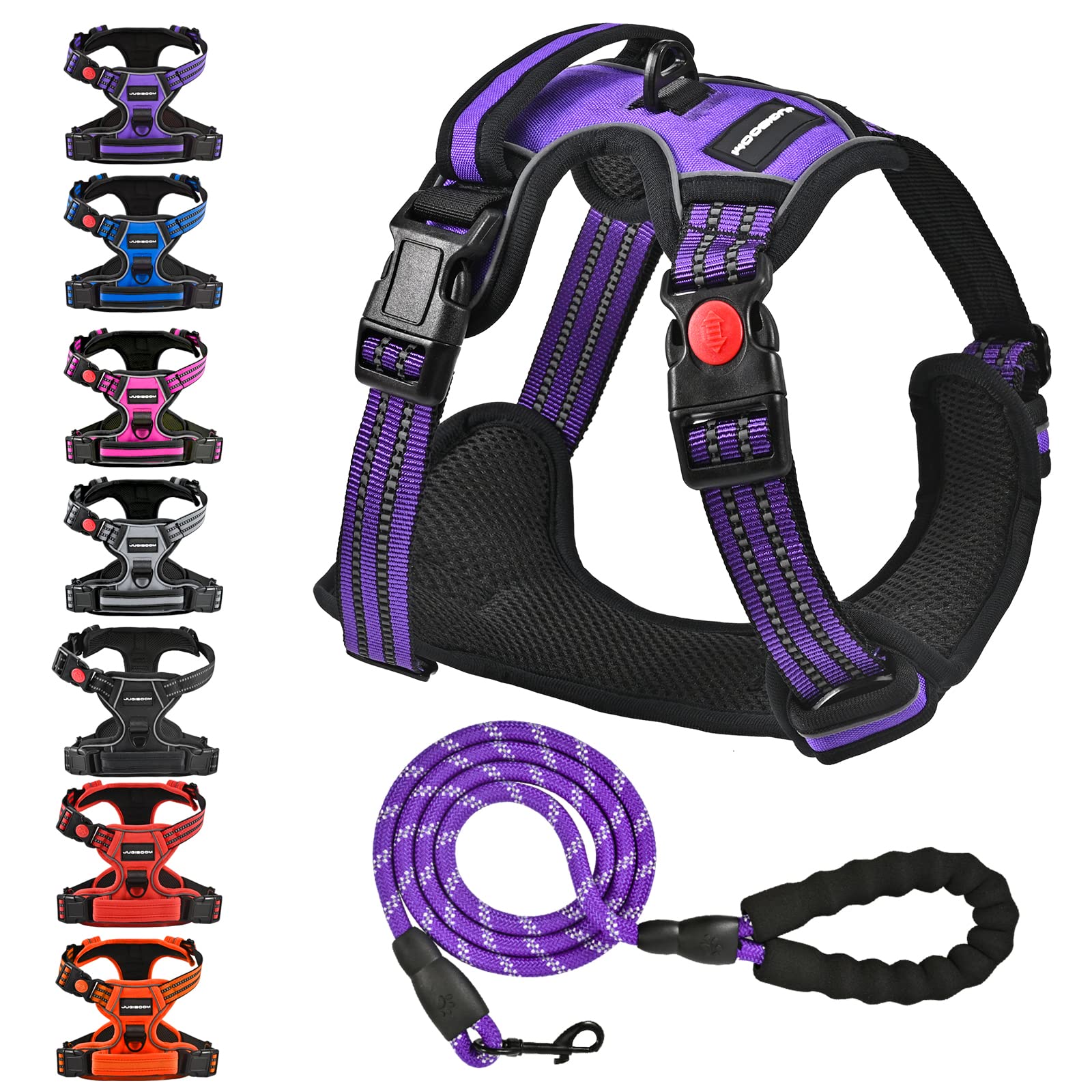 Juqiboom No Pull Dog Harness, Adjustable Soft Padded Dog Vest, Reflective No-Choke Pet Oxford Vest with Easy Control Handle for 