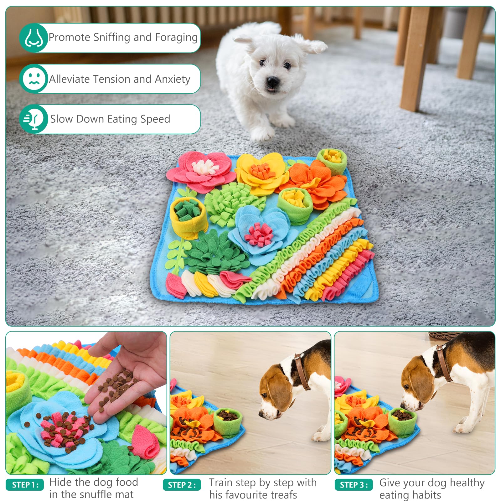 Oria Snuffle Mat For Dogs, Interactive Sniff Mat, 20X20 Inch Dog Puzzle Mat For Boredom, Slow Eating, Keep Busy, Encourages Natu