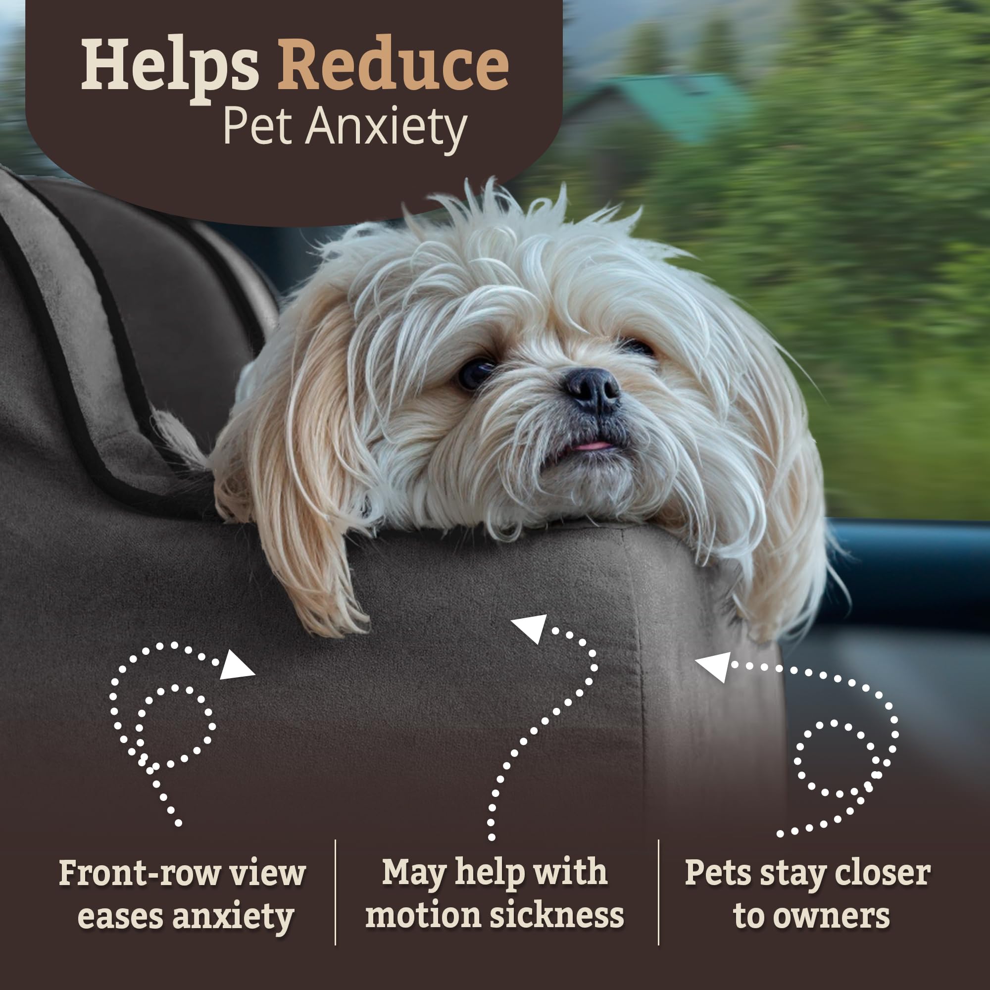 Snoozer Extra Large Luxury High-Back Console Pet Car Seat, Buckskin/Java Microsuede