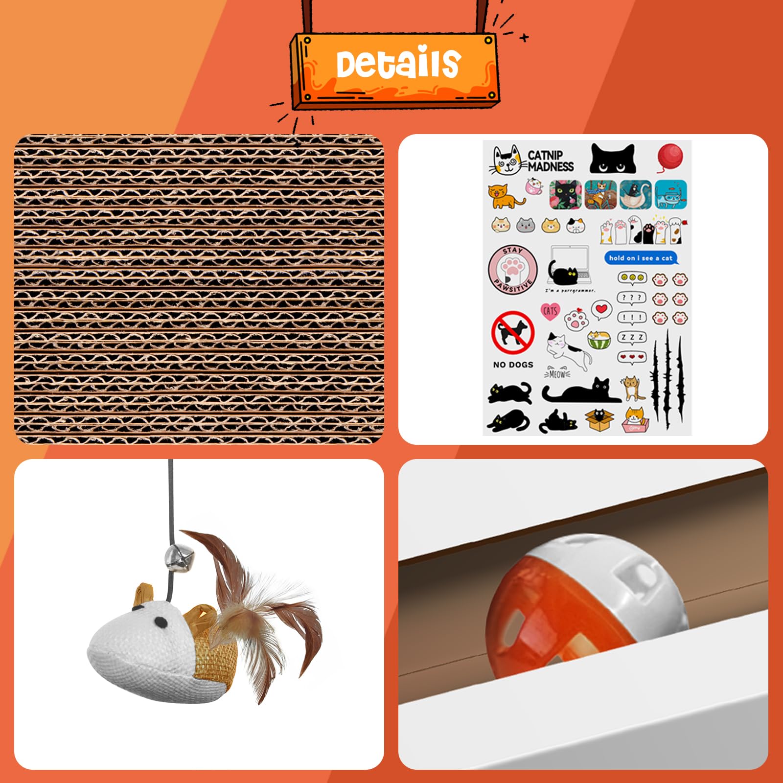 Aiweiluck 2Pcs Cat Scratcher Laptop With 'Mouse' Jingle Ball, Stickers, 3-In-1 Cardboard Cat Interactive Toy, Kitten Toy & Cat S