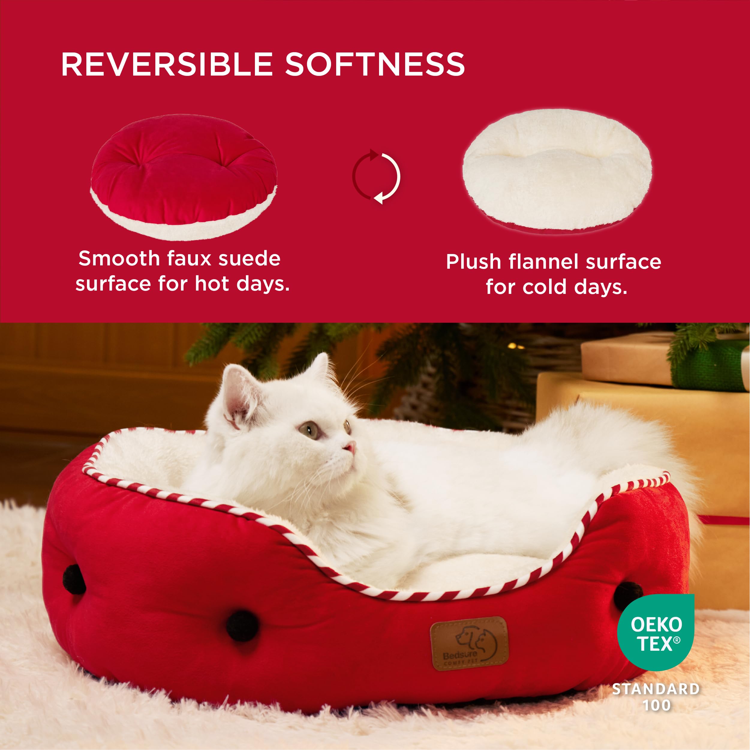 Bedsure Dog Beds for Small Dogs - Round Cat Beds for Indoor Cats, Washable Pet Bed for Puppy and Kitten with Slip-Resistant Bott