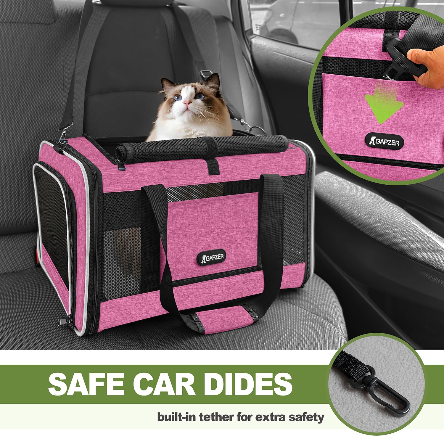 GAPZER Cat Carrier 18x11x11 Delta Airline Approved, Easy Load Soft Pet Plane Travel Bag 15 pounds, Teacup Dog Crate 12 lbs, York
