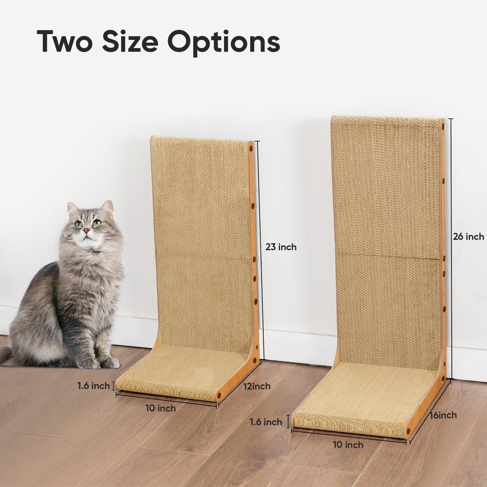 AGYM Cat Scratcher, 26 inch L Shape Cat Scratching Pad for Indoor Cats, Durable Sustainable Cardboard Scratcher, Recyclable Vert