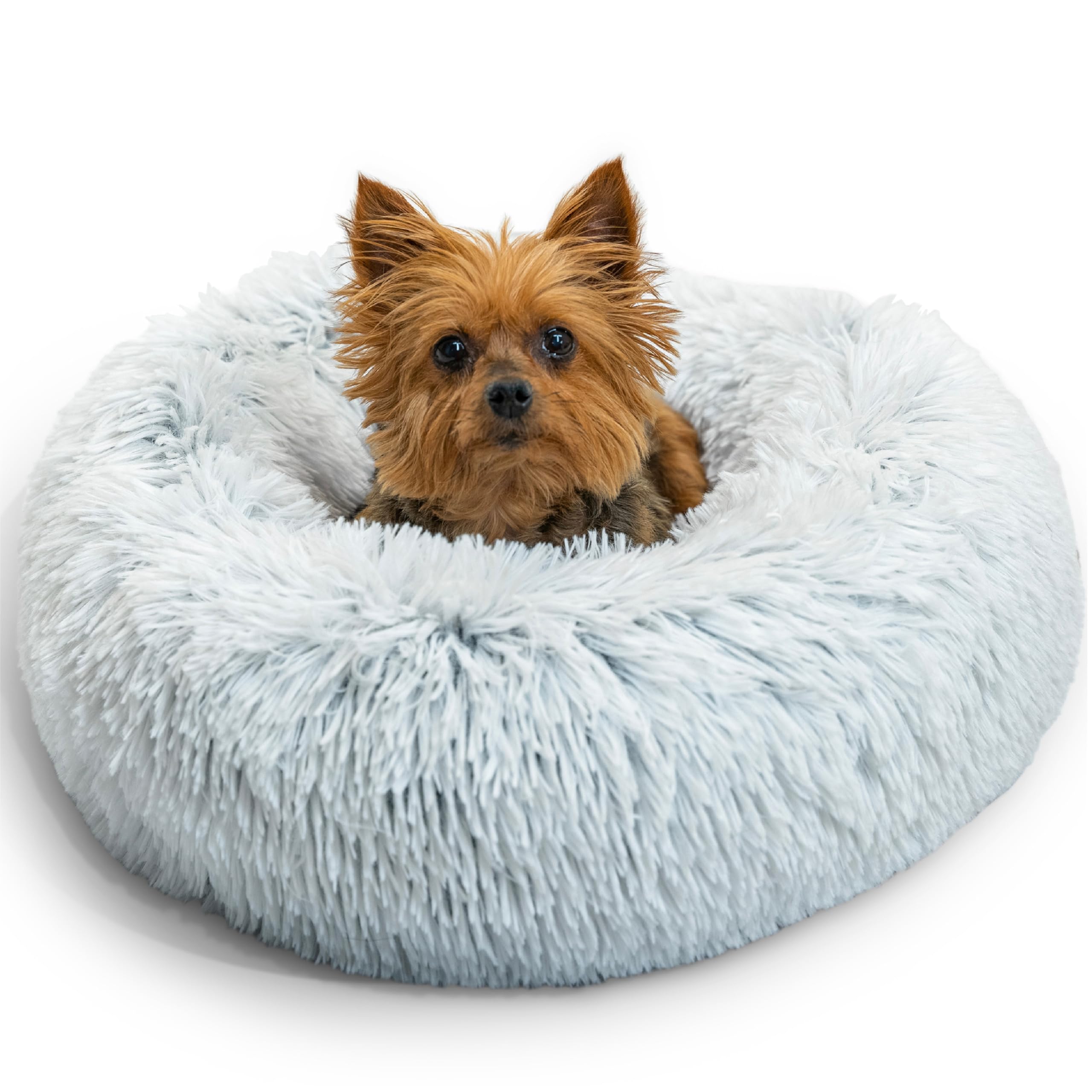 Best Friends By Sheri The Original Calming Donut Dog And Cat Bed In Shag Fur, Frost Gray, Extra Small, 18X18