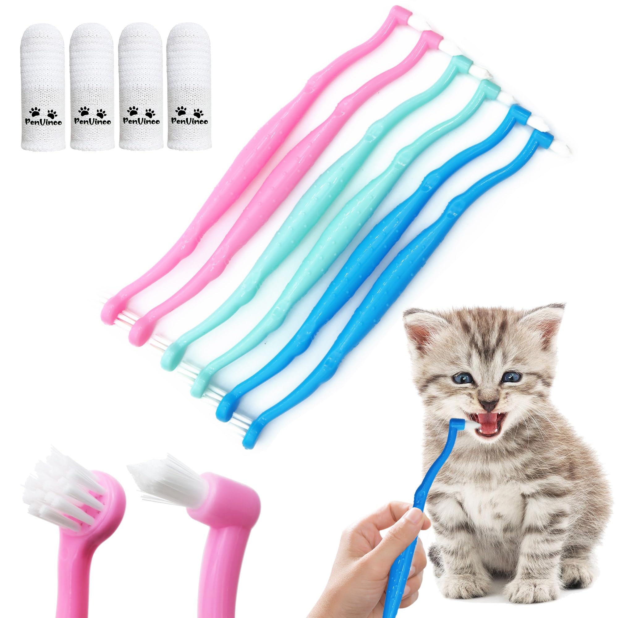 PenVinoo Dual Sided Cat Toothbrush Dog Toothbrush Finger Brush Micro Head, Suitable for Small to Large Dogs & Cats (White, Small