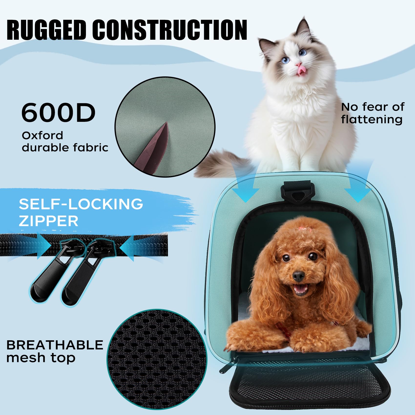 Yipincover Soft-Sided Pet Travel Carrier for Small Cats/Dogs, 17"x11"x11", Green, Model yipin-8, Up to 15lbs