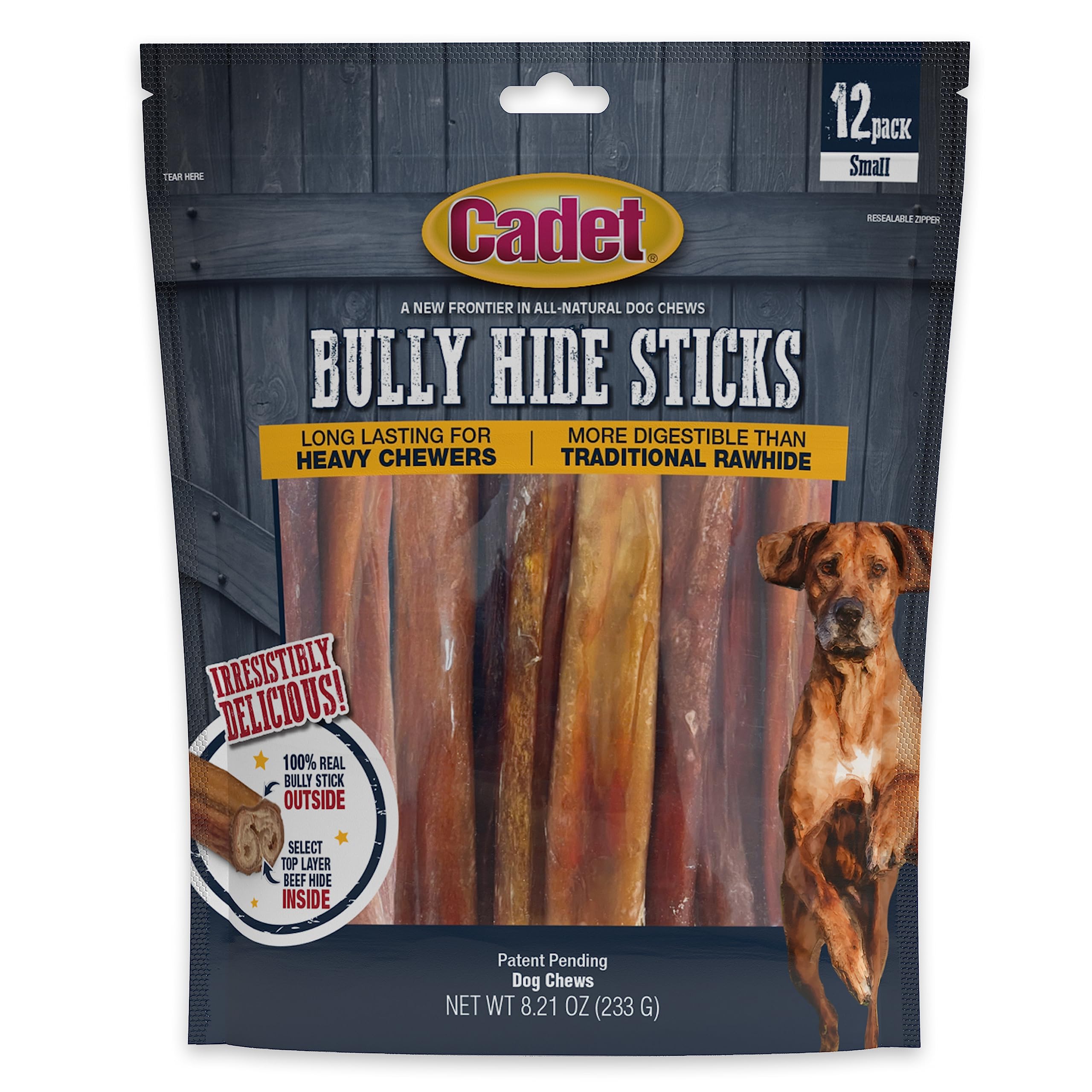 Cadet Bully Hide Sticks for Small Dogs, All-Natural Beef Pizzle, Limited-Ingredient Long-Lasting Dog Chews for Aggressive Chewer