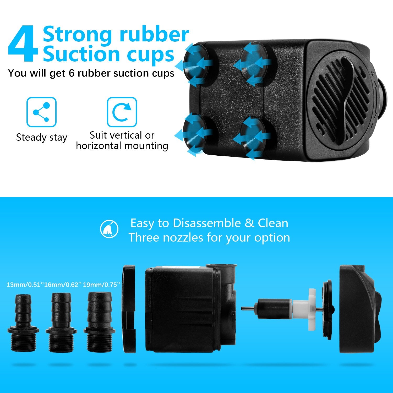 CWKJ Fountain Pump, 2 Packs 400GPH(25W 1500L/H) Submersible Water Pump, Durable Outdoor Fountain Water Pump with 6.5ft Tubing (I