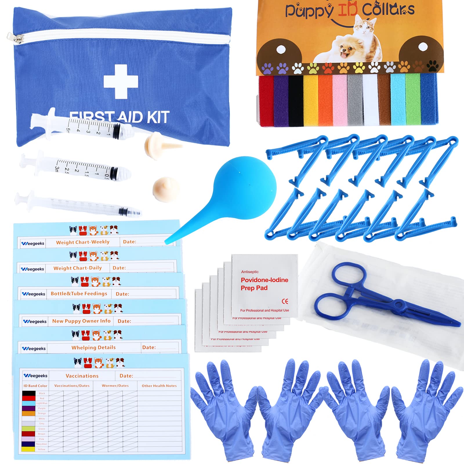 WEEGEEKS Whelping Kit,Whelping Kit for Puppies Birth with 12pcs Whelping Collars,Puppy Feeding Tube etc,Newborn Puppy Whelping S