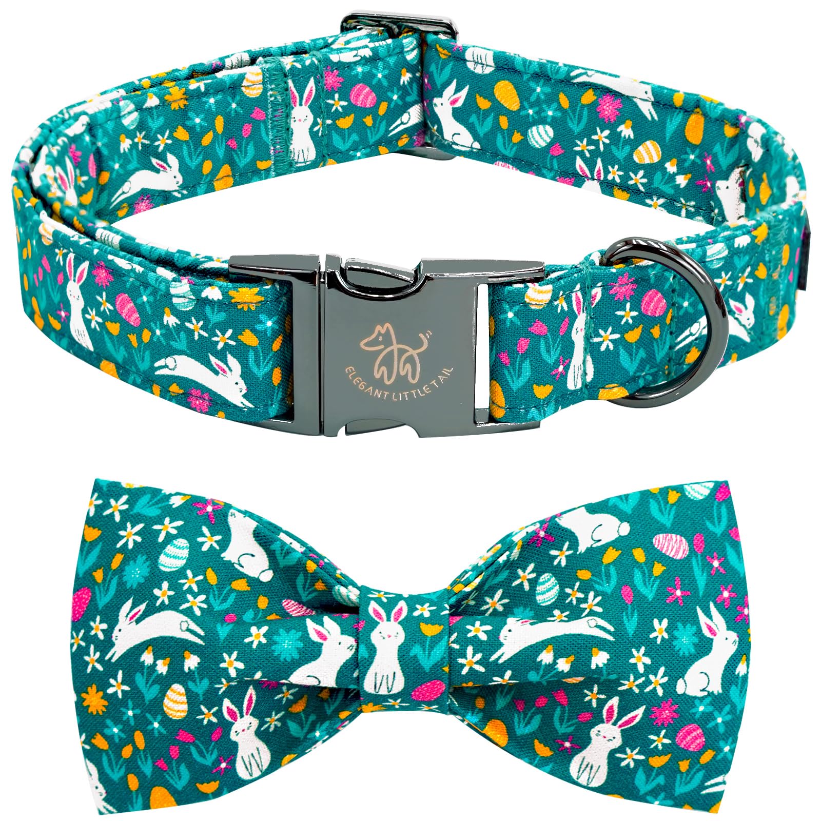 Elegant Little Tail Easter Dog Collar, Bunny Print Puppy Collars With Bow Girl Boy Pet Collar Bowtie Spring Holiday Pet Collars 