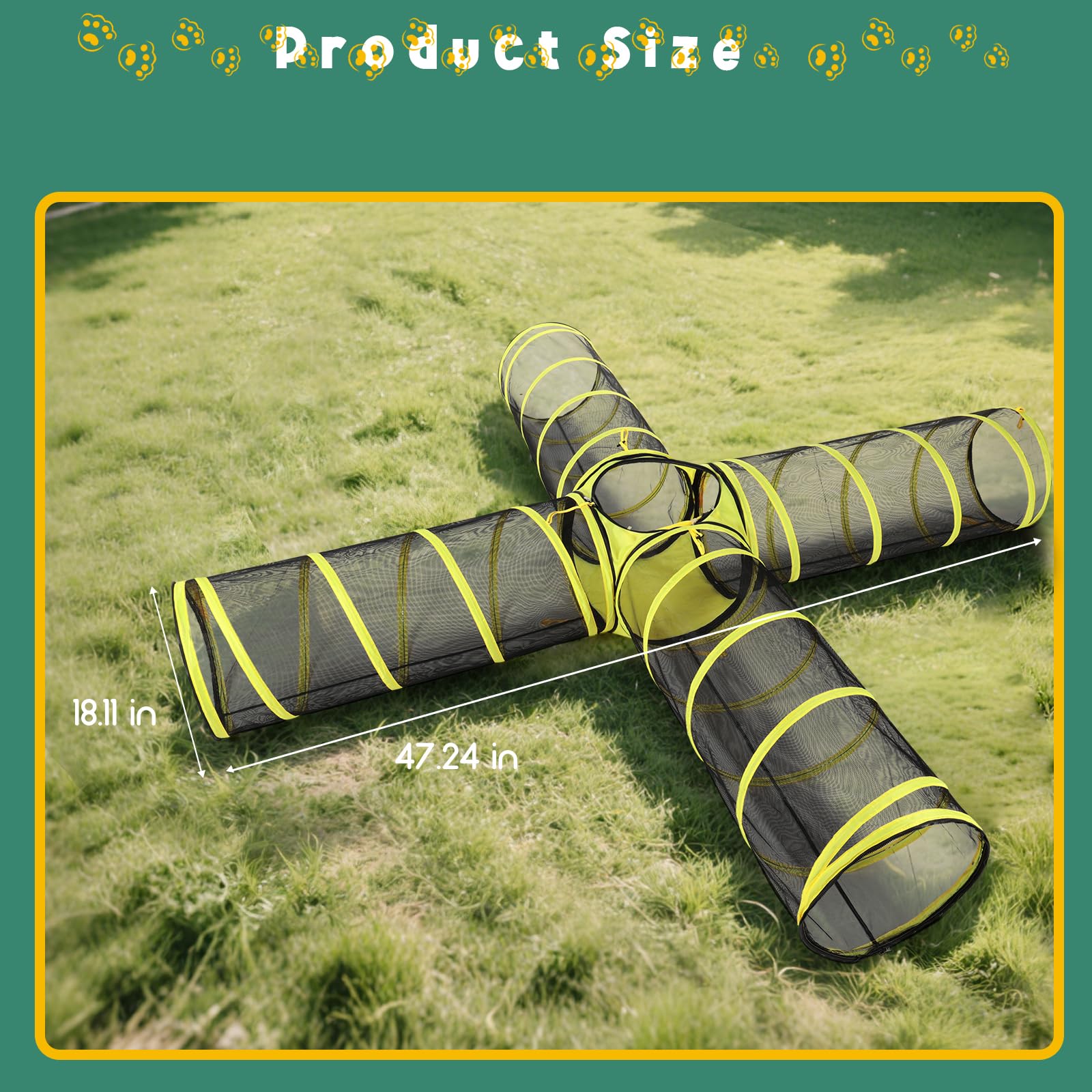 4-Way Cat Tunnel With Central Cube - Portable Mesh Playhouse For Indoor & Outdoor Use - Tent For Cats, Rabbits, And Small Pets