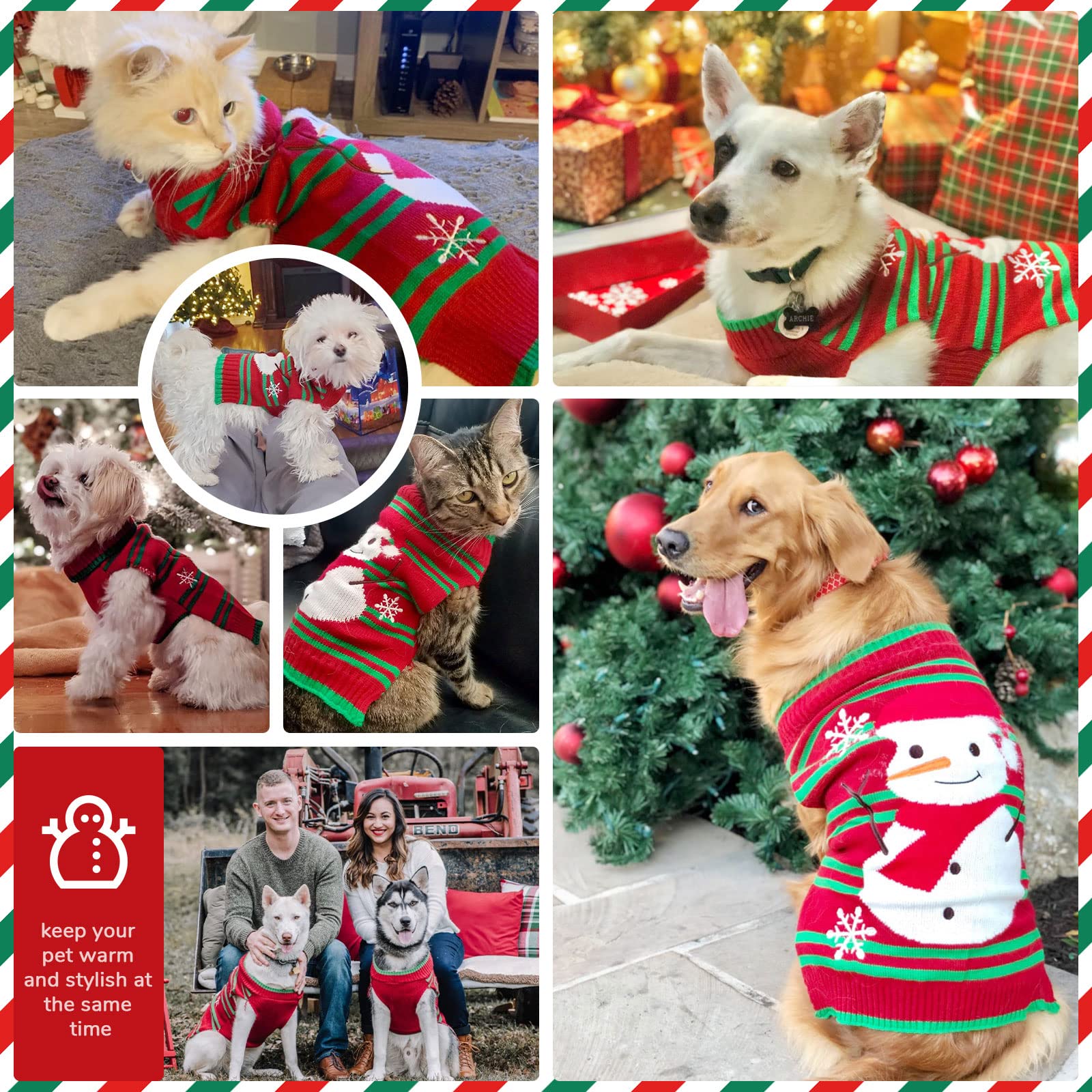 Petcare Dog Christmas Sweater Red Snowman Snowflake Christmas Sweater For Dogs Cats Xmas Costume Pet Holiday New Year Fall Winter Small Medium Large Dogs Christmas Clothes Vest Pullover Outfits,Xxl