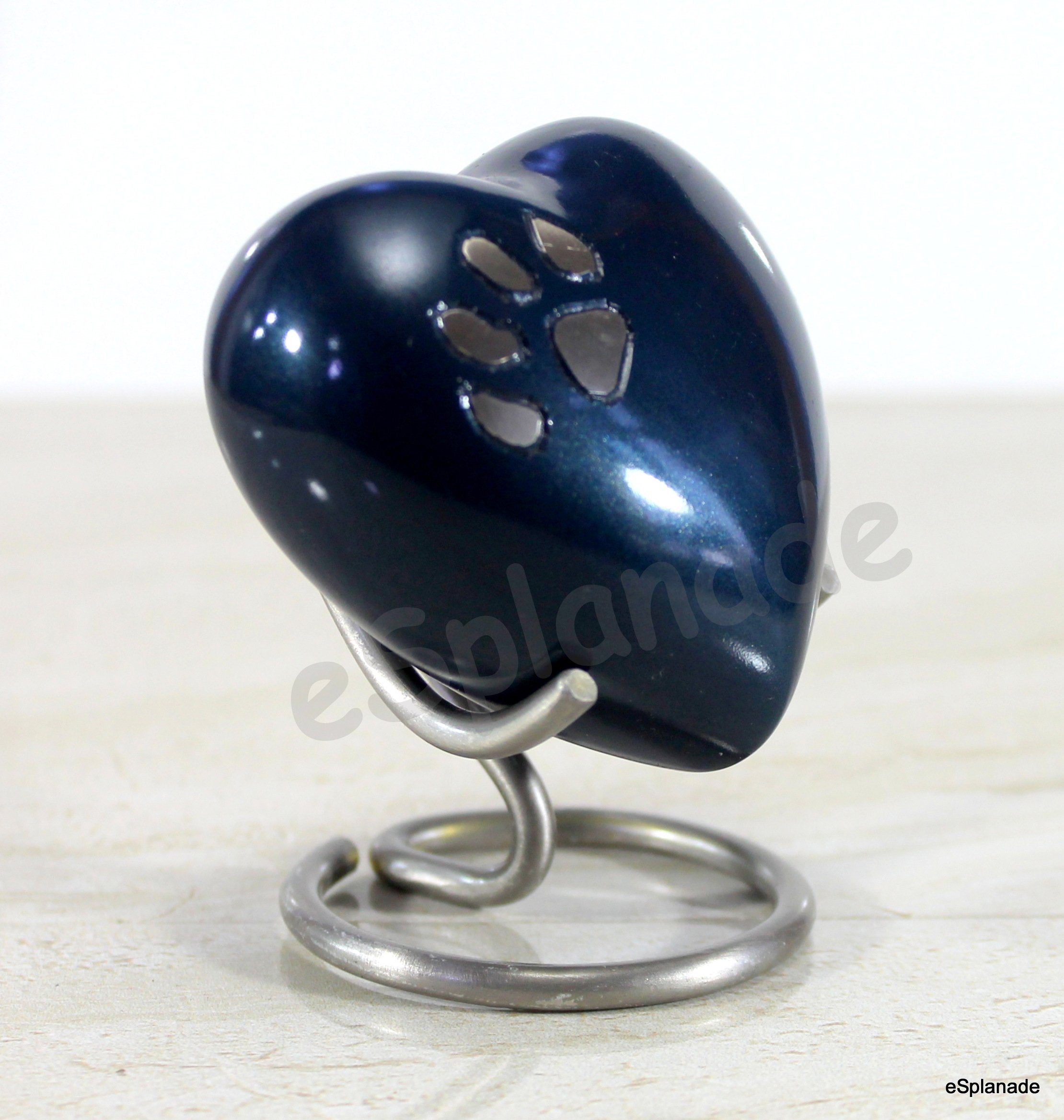 Esplanade Pet Cremation Urn Memorials Container Jar Pot | Brass Urn | Metal Urn | Burial Urn | Memorials Keepsake | Pet Dog Cat Urn (Blue With Stand)