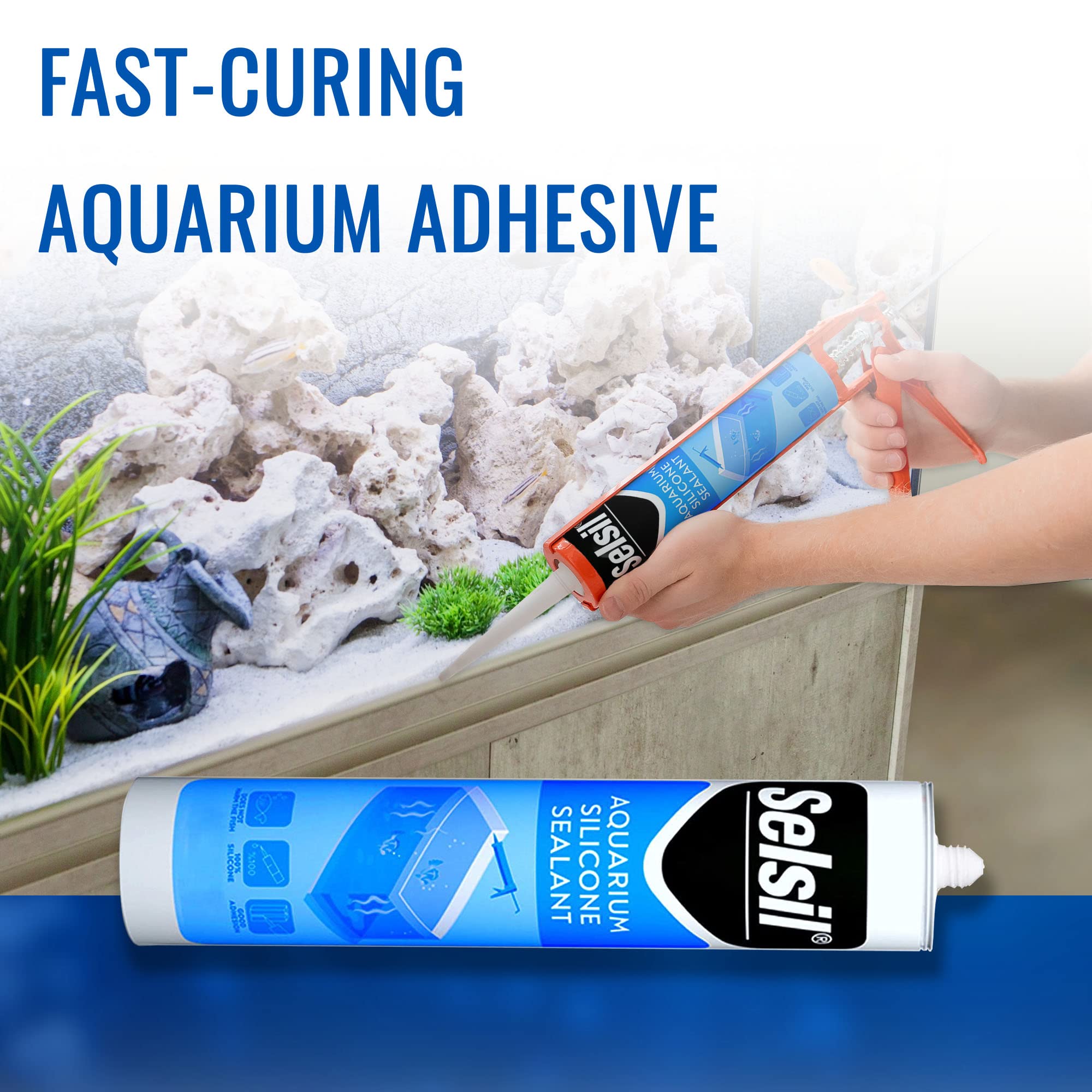 SELSIL Aquarium Silicone Sealant Clear, High Elasticity, Safe for Fish, 100% Solvent Free, 100% Non-Toxic, Fresh and Saltwater,