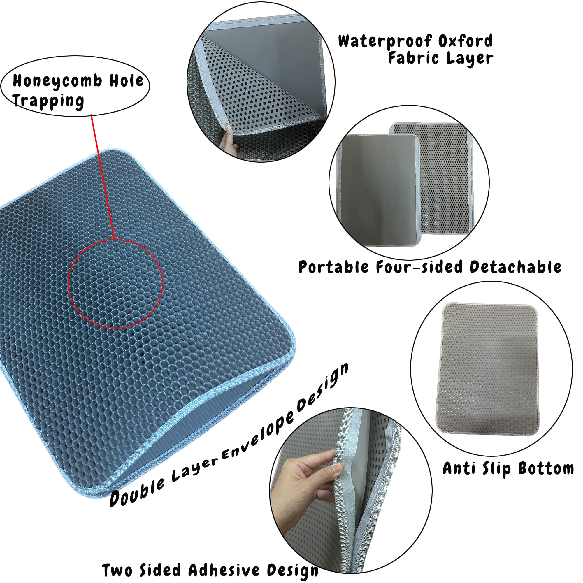 Cdycam Cat Litter Mat, Honeycomb Double Layer Litter Trapping Mat, 18'' X 24'' Kitten Litter Box Pad, Waterproof Urine Proof, Wa
