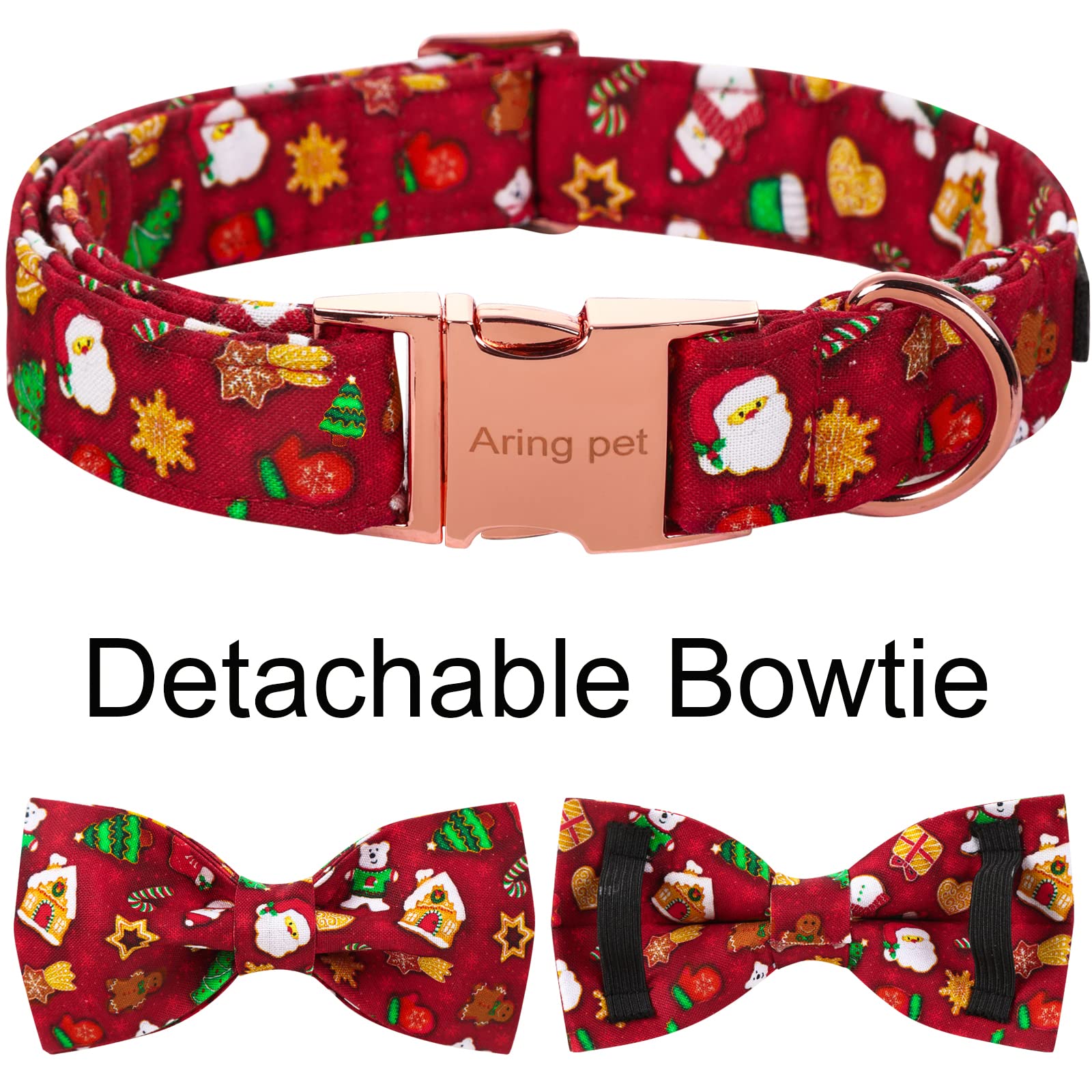 Aring Pet Christmas Dog Collar, Cute Santa Claus Dog Collar With Bowtie, Cotton Red Christmas Dog Collar Bow With Metal Buckle For Small Medium Large Boy And Girl Dogs