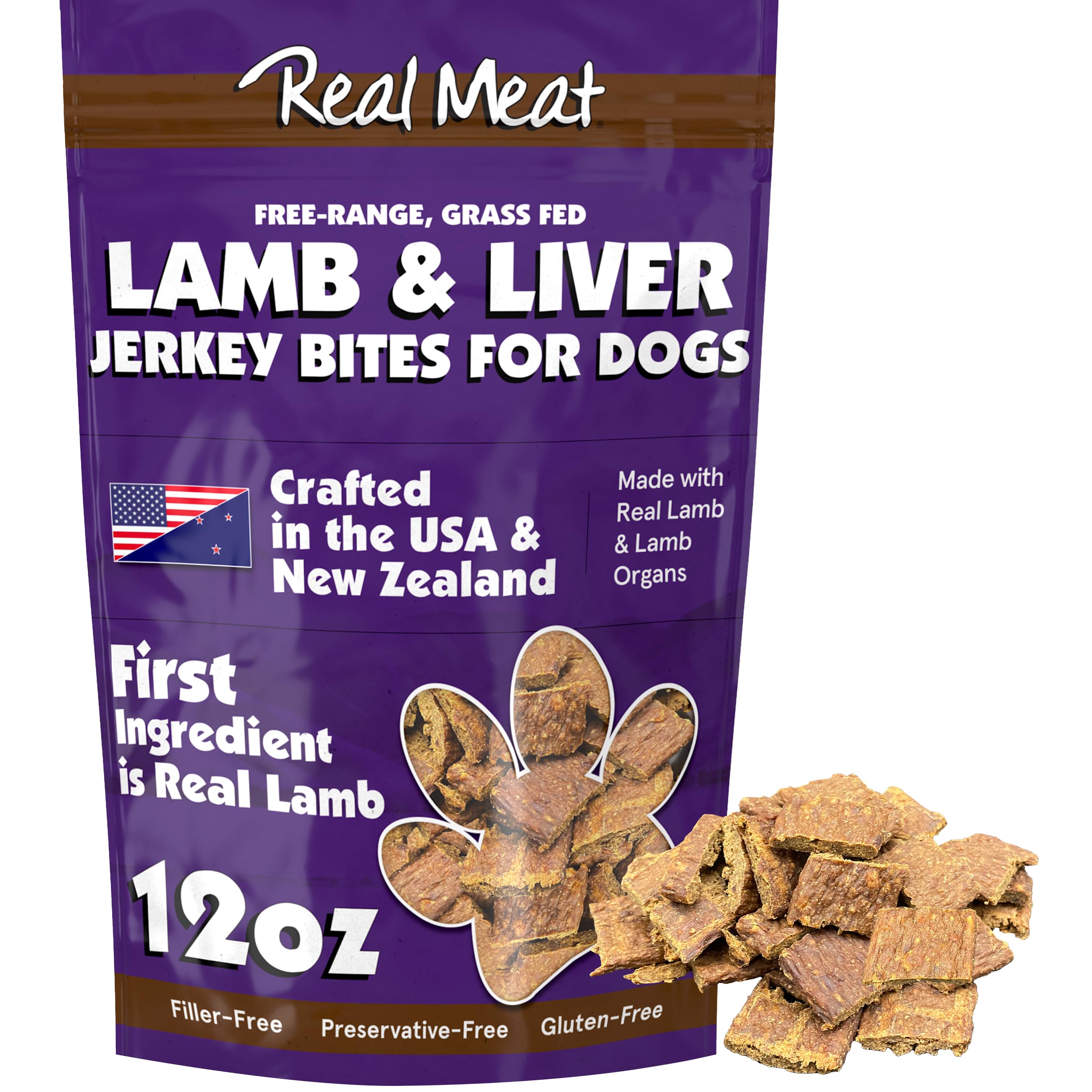 Real Meat Dog Treats - 12oz Bag of Bite-Sized Air-Dried Lamb & Liver Jerky for Dogs - Grain-Free Jerky Dog Treats Made up of 95%