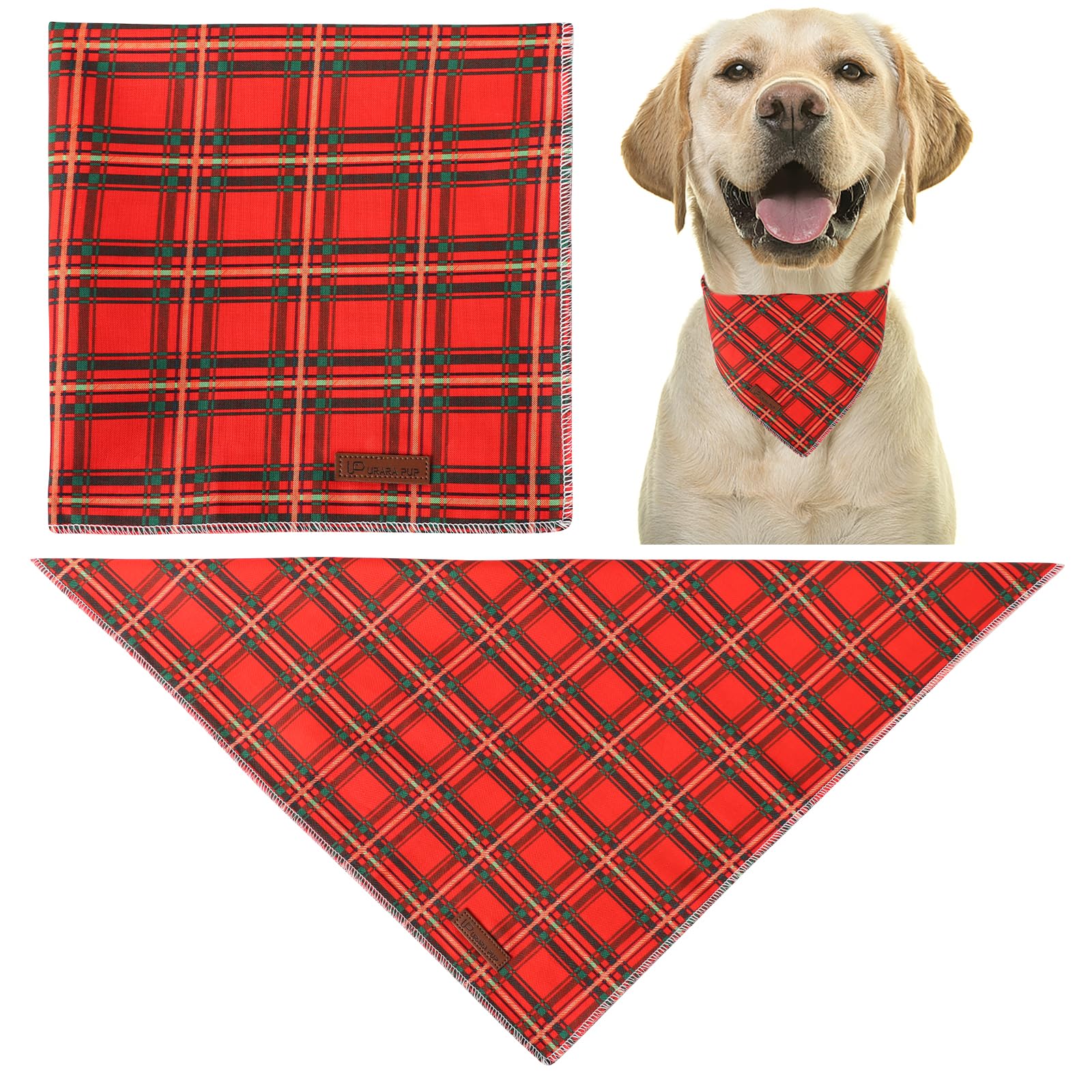 Up Urara Pup Christmas Dog Bandana, Christmas Red Plaid Man Triangle Bid Scarf For Girl Boy Dog, Cotton Pet Kerchief, Adjustable