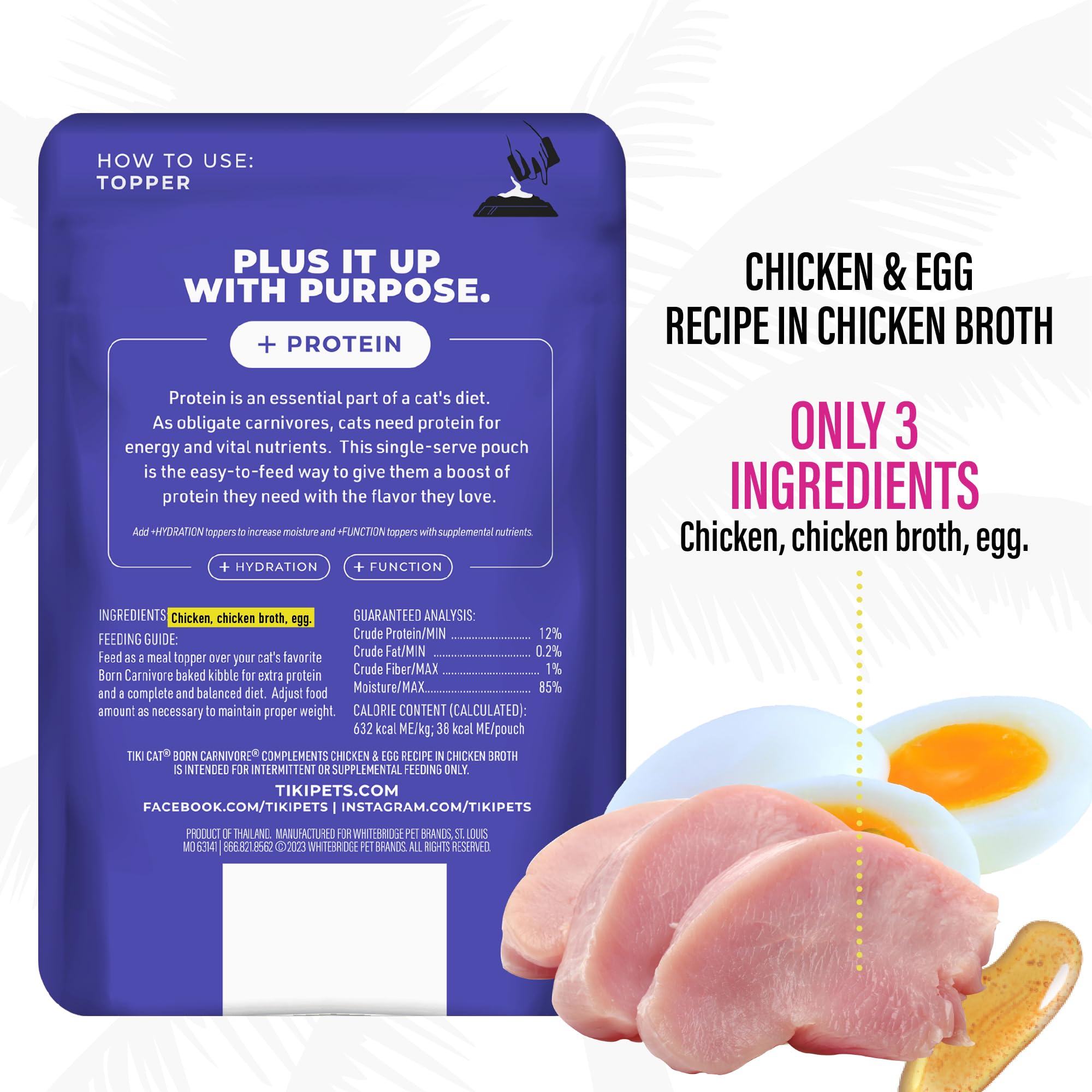 Tiki Cat Born Carnivore Complements Wet Cat Food Topper, Chicken & Egg 2.1 oz. Pouch (12 Count)